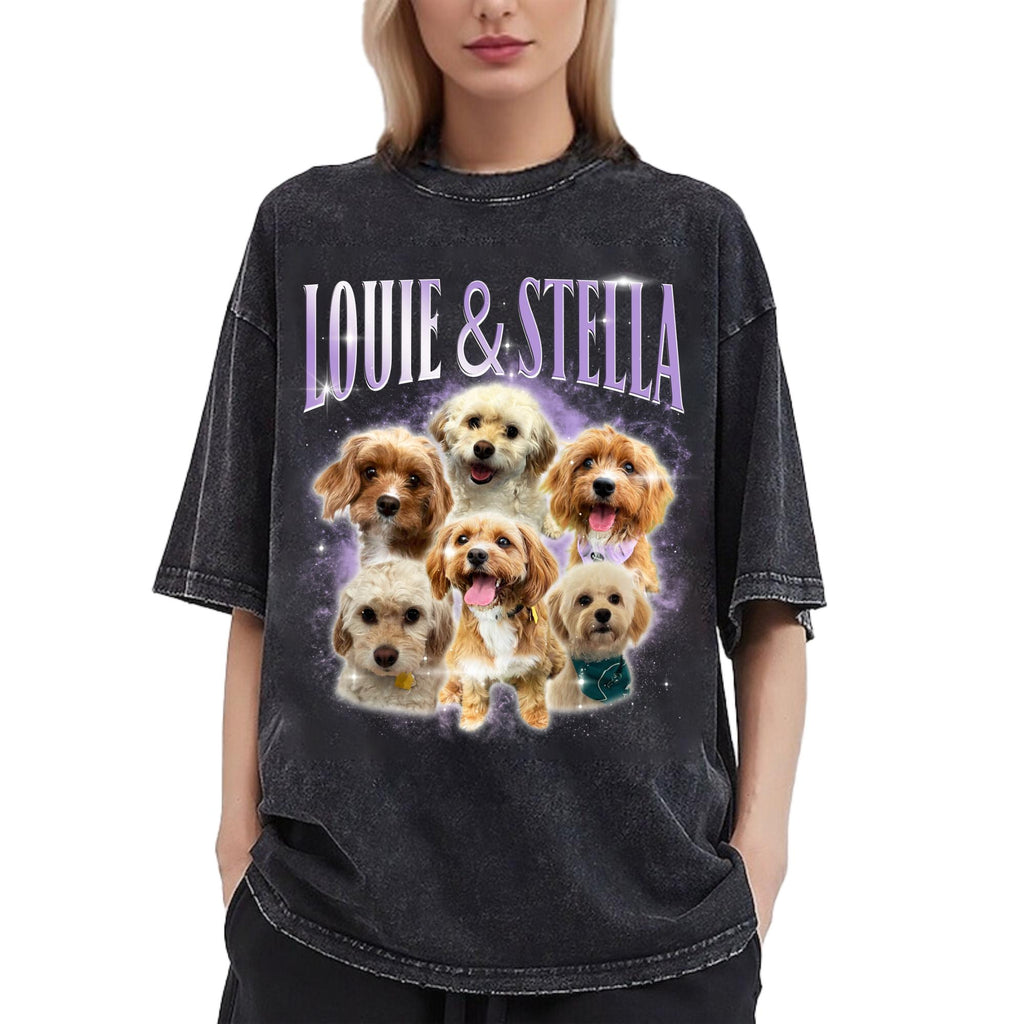 Custom Dog Vintage Washed Shirt, Dog Personalize Bootleg Retro 90's Tee Gift For Her, Custom Dog Graphic 90's Unisex Shirt, Pet Owners Shirt