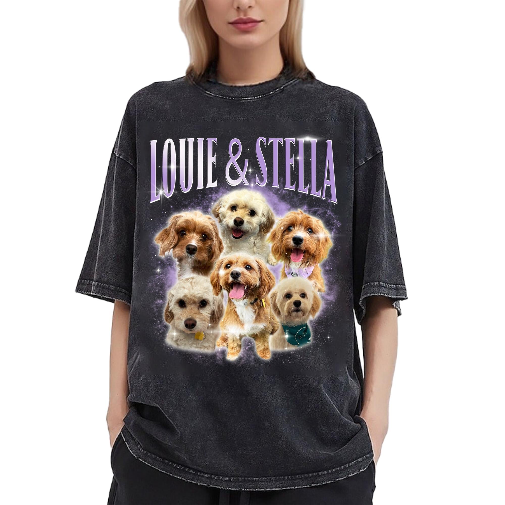Custom Dog Vintage Washed Shirt, Dog Personalize Bootleg Retro 90's Tee Gift For Her, Custom Dog Graphic 90's Unisex Shirt, Pet Owners Shirt