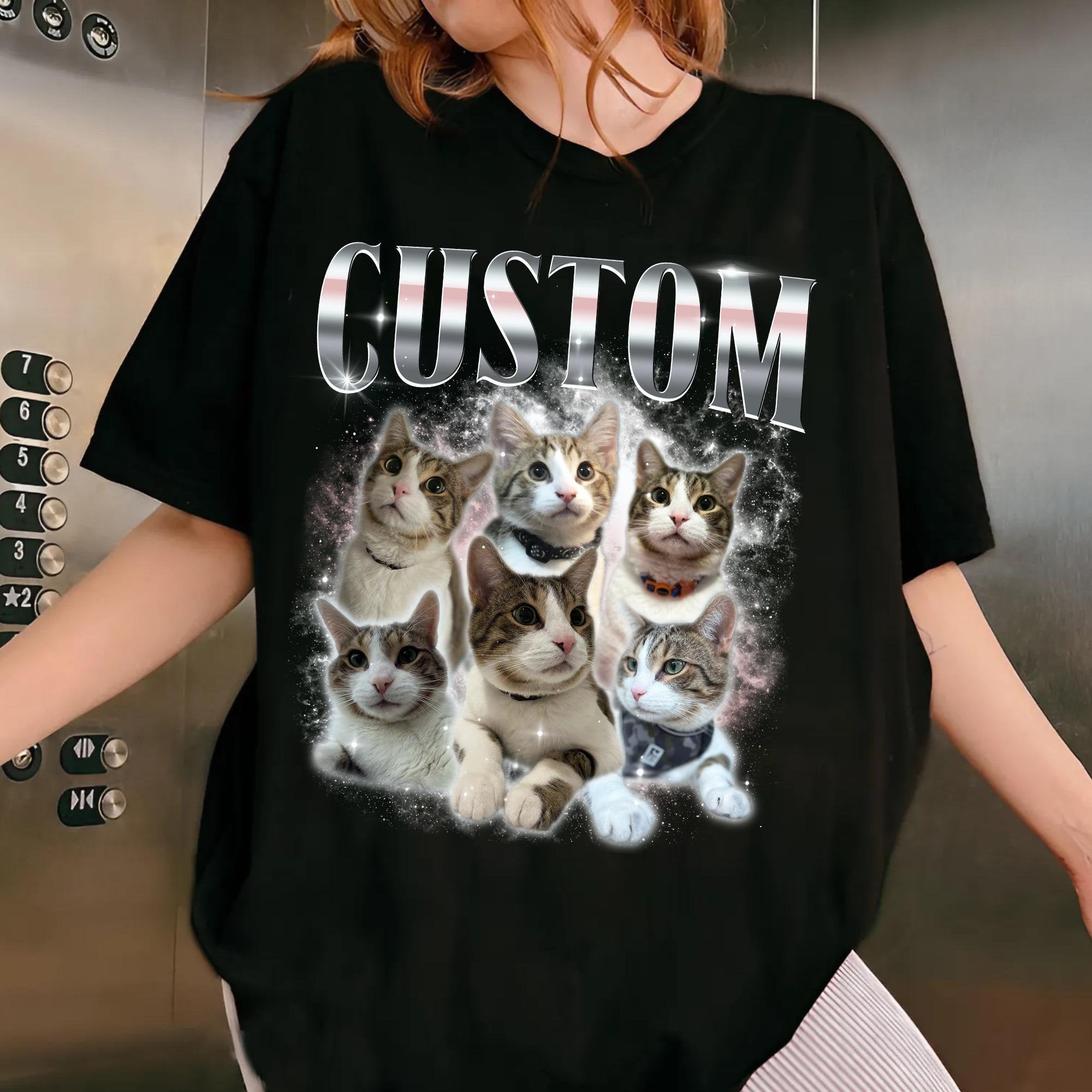 Custom Comfort Colors Retro Cat Shirt, Personalized Pet, Custom Photo 90's Graphic Tee, Bootleg Rap Dog Shirt, Custom Shirt, Custom Bootleg