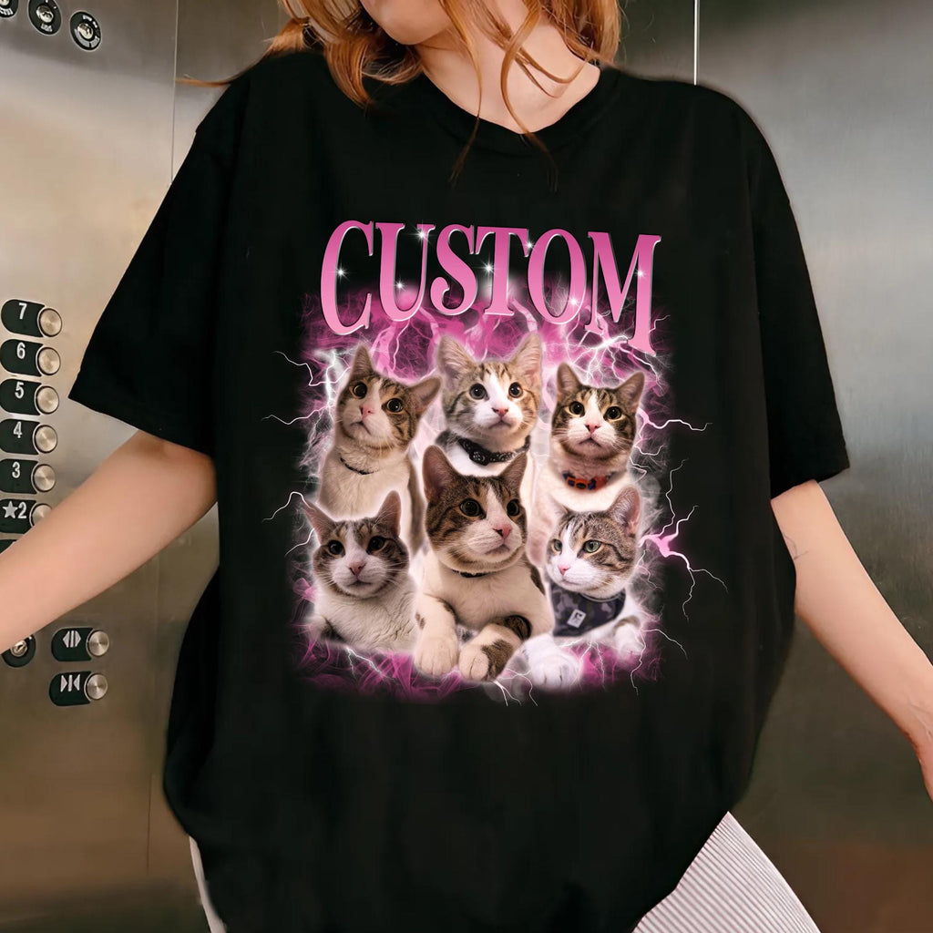 Personalized Cat Bootleg Rap Tee, Custom Vintage Pet Shirt - Retro 90s Graphic T-Shirt, Cat Lover Apparel, Custom Pet Face Design