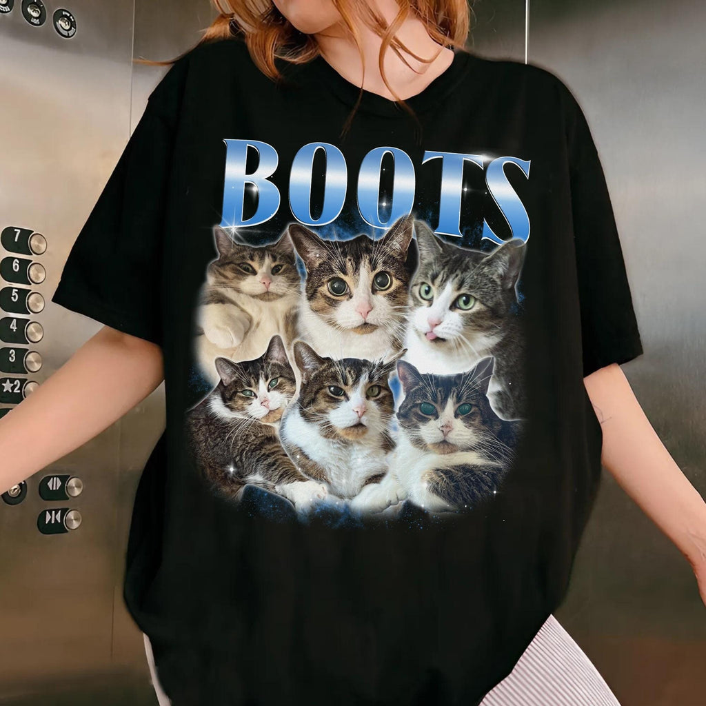 Pet Photo + Name Custom Cat Shirt, Personalized Shirt, Custom Shirts for Humans Cat Shirt 90's Tee, Custom Vintage Pet Shirt, Custom Bootleg