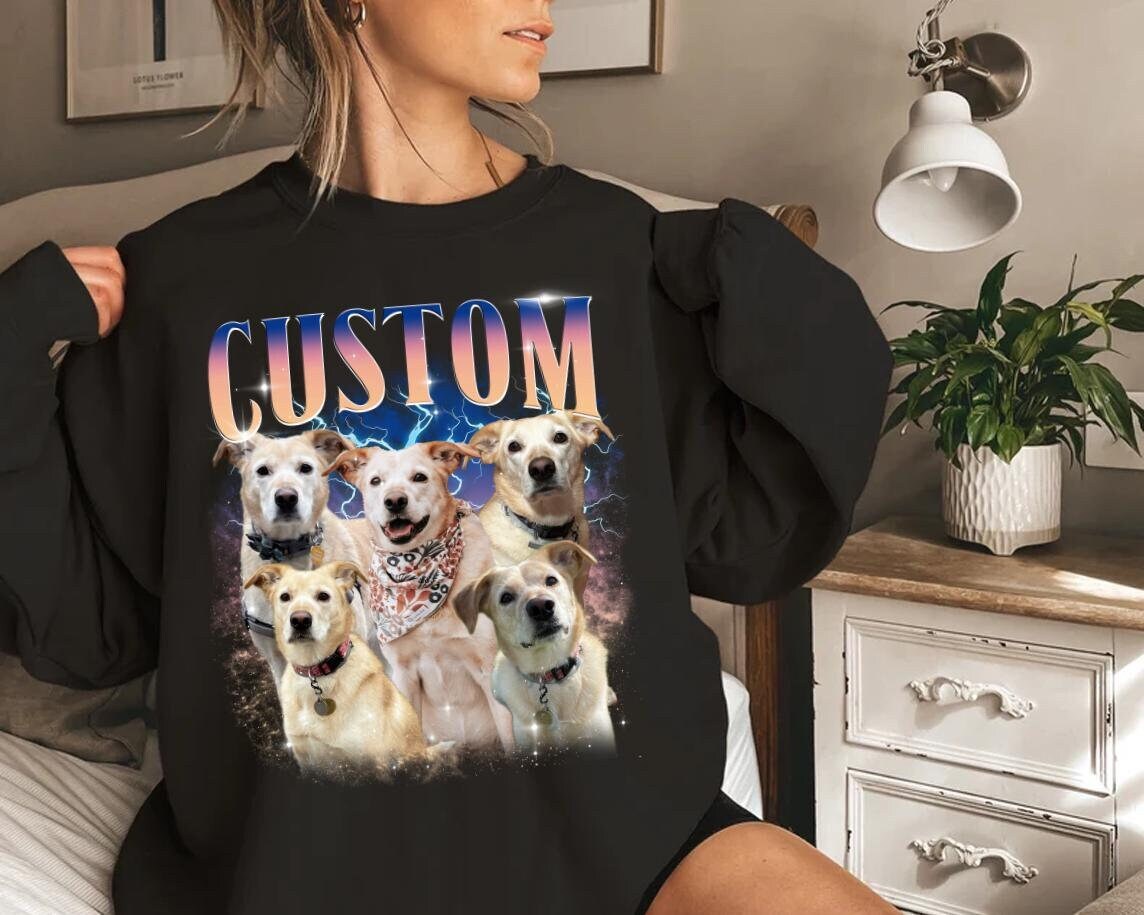 Custom Bootleg Rap Shirt, Vintage Pet Shirt, Custom Pet Dog Sweatshirt, Personalized Pet Shirt, Custom Photo Vintage 90s Graphic