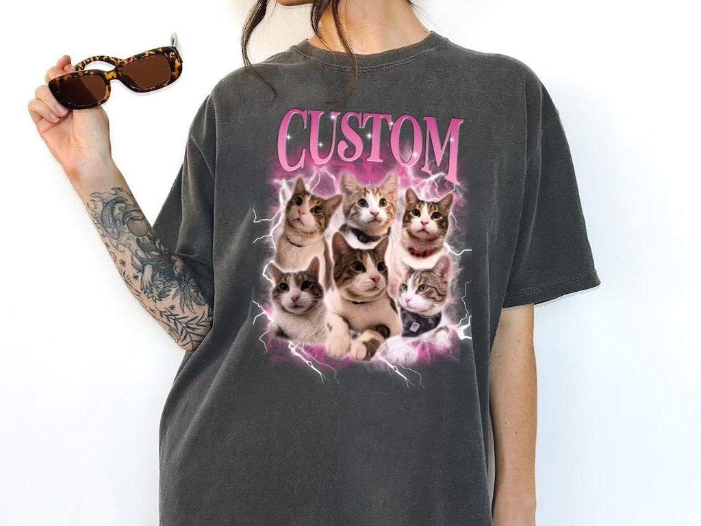 Custom Comfort Colors Retro Cat Shirt, Personalized Pet, Custom Photo 90's Graphic Tee, Bootleg Rap Dog Shirt, Custom Shirt, Custom Bootleg