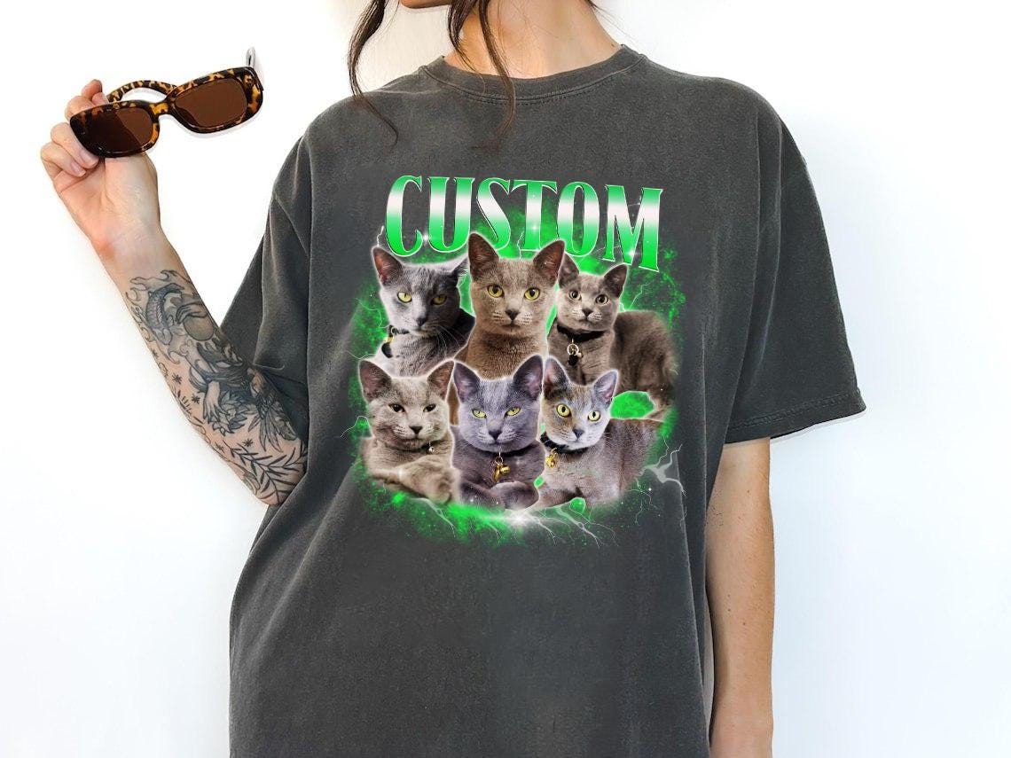 Custom Comfort Colors Retro Cat Shirt, Personalized Pet, Custom Photo 90's Graphic Tee, Bootleg Rap Dog Shirt, Custom Shirt, Custom Bootleg