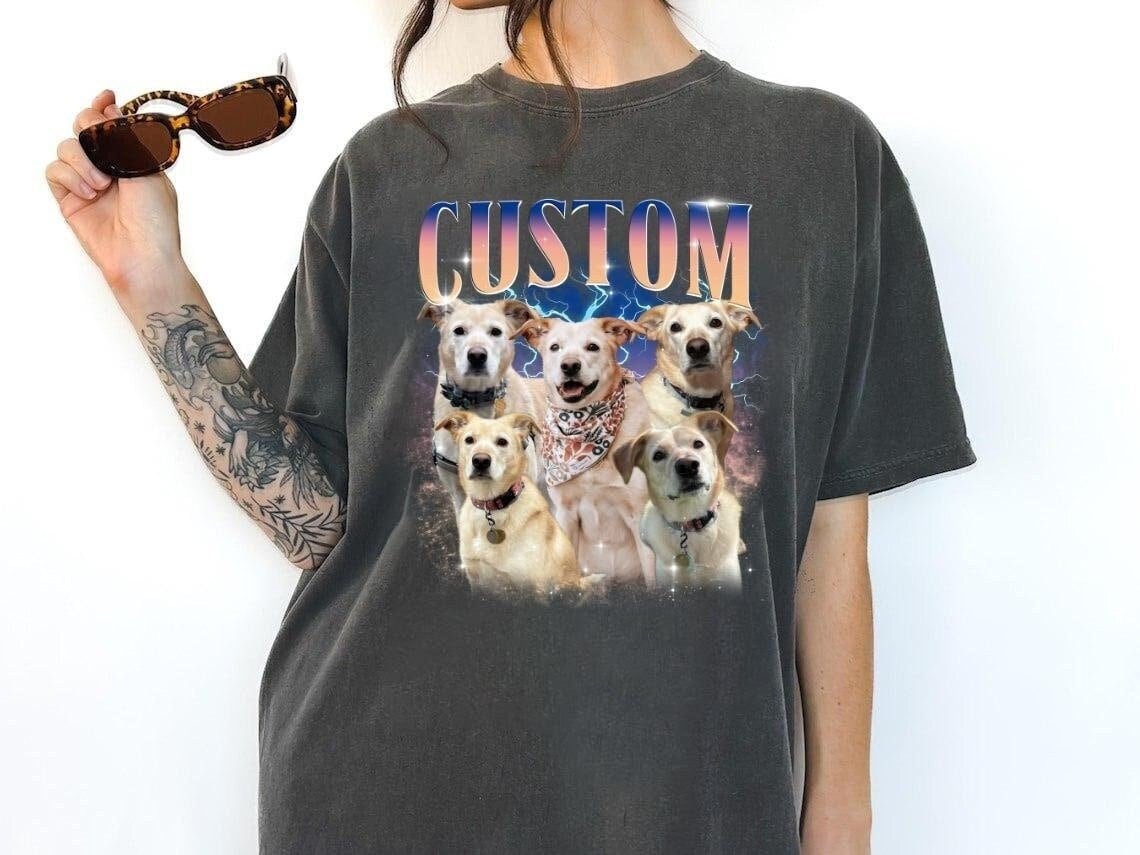 Comfort Colors® Custom Retro Dog Shirt, Custom Photo Vintage 90s Graphic, Bootleg Rap Dog Shirt, Personalized Pet Tee, Custom Dog Shirt