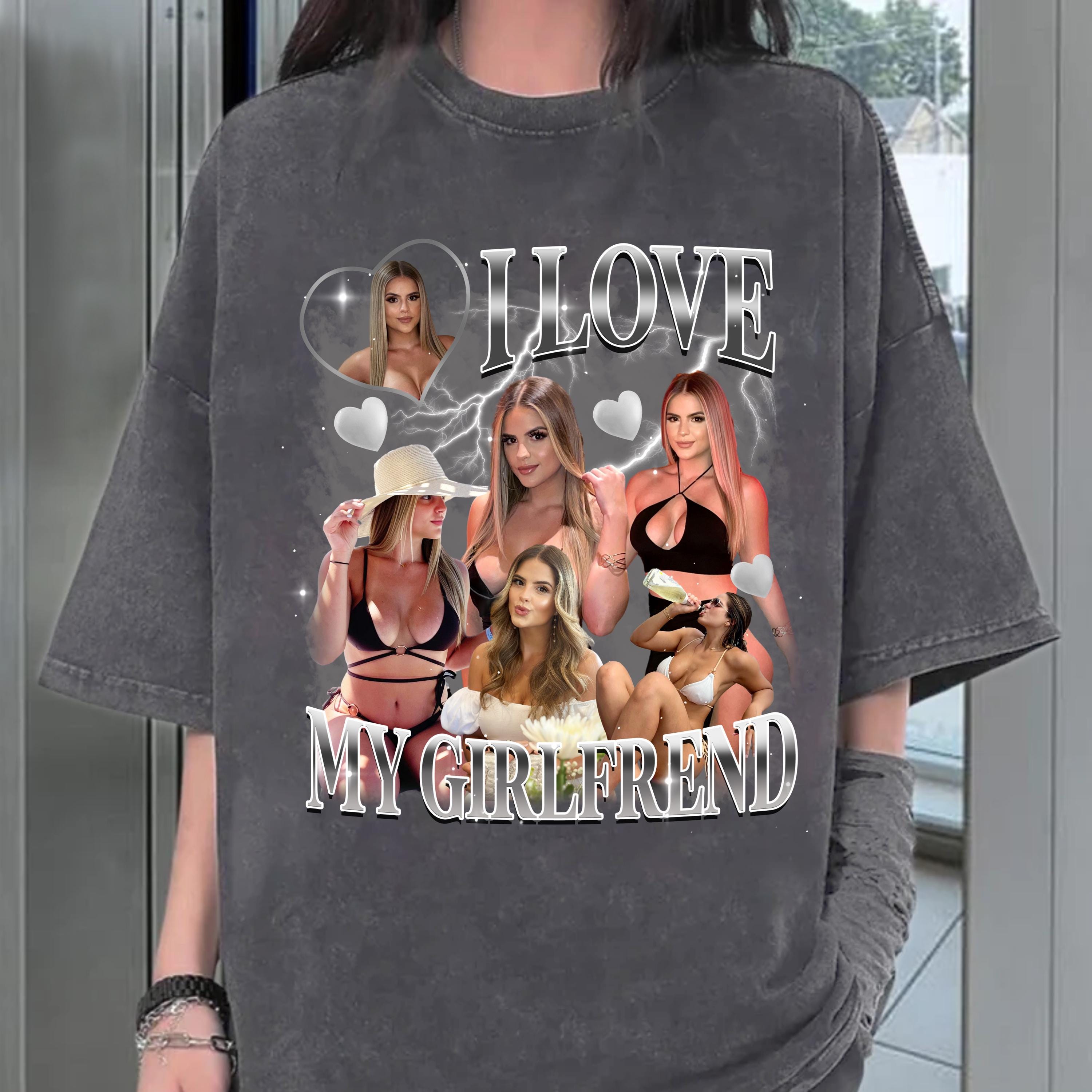 I Love My Girlfriend Custom Tee, Custom Photo Bootleg Girlfriend Shirt, Shirt with Face on It for Boyfriend Birthday Gift, Gift Valentine