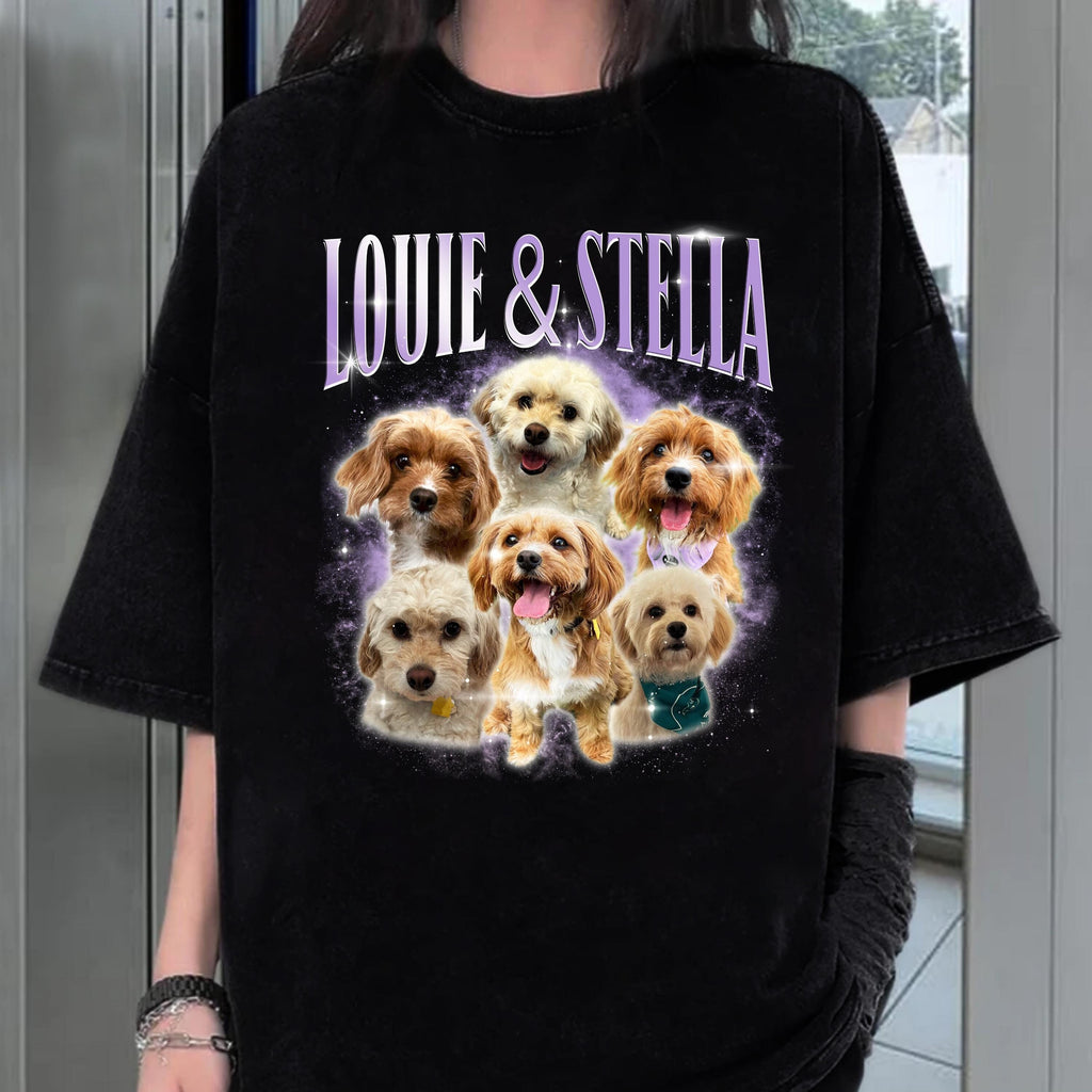 Custom Dog Vintage Washed Shirt, Dog Personalize Bootleg Retro 90's Tee Gift For Her, Custom Dog Graphic 90's Unisex Shirt, Pet Owners Shirt