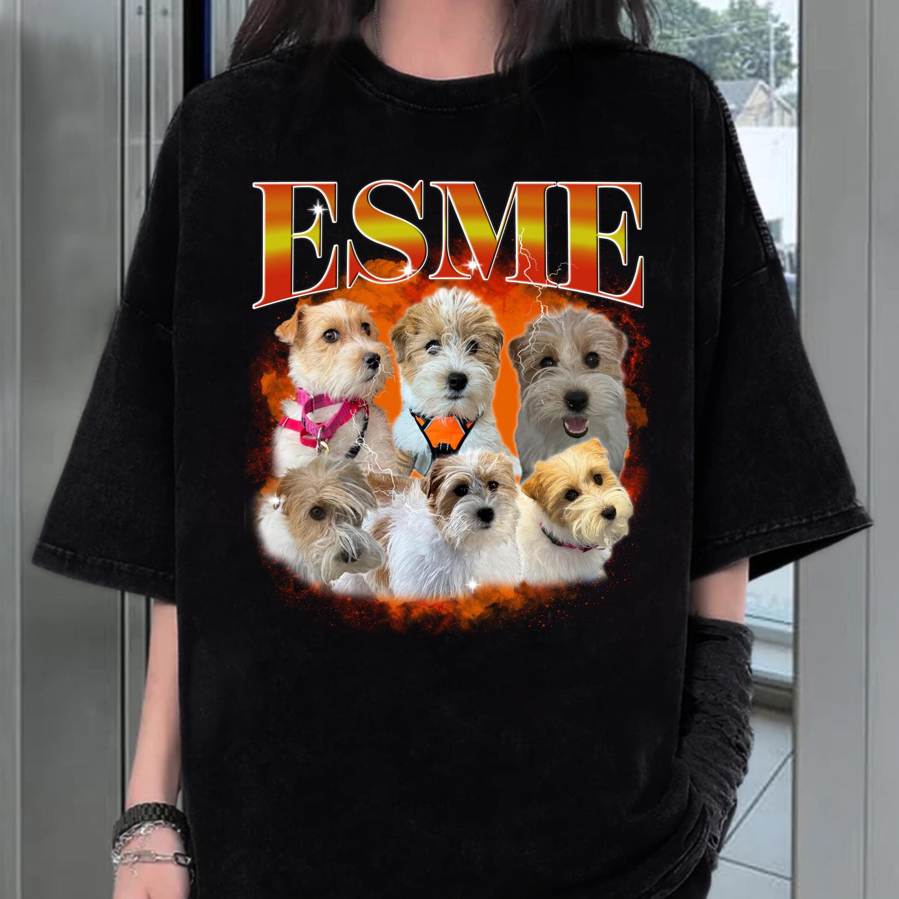 Pet Custom Vintage Washed Shirt, Custom Bootleg Shirt, Dog Remembrance Gift, Dog Personalize Bootleg Retro 90's Tee Gift For Her