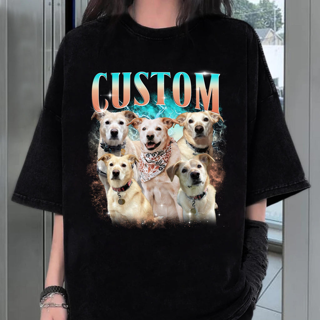 Custom Vintage Pet Shirt - Personalized Dog Bootleg Rap Tee, Dog Lover Apparel, Custom Pet Face Design, Retro 90s Graphic T-Shirt