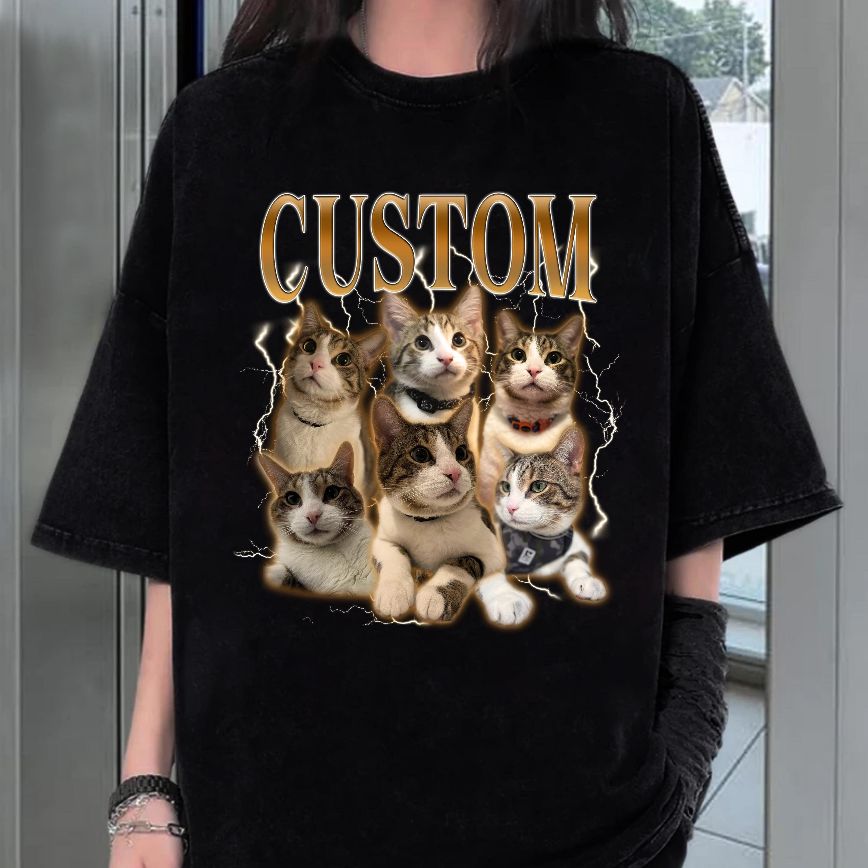 Personalized Cat Bootleg Rap Tee, Custom Vintage Pet Shirt - Retro 90s Graphic T-Shirt, Cat Lover Apparel, Custom Pet Face Design