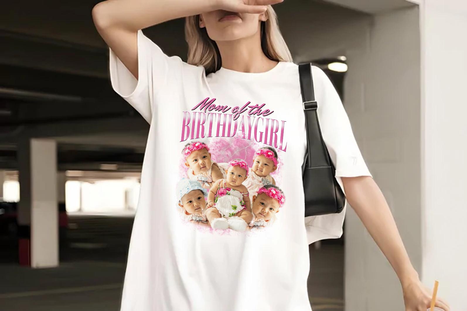 Mom Of The Birthday Girl Custom Shirt, Custom Birthday Photo Collage Shirt, Matching Family Personalized Bootleg Birthday Party