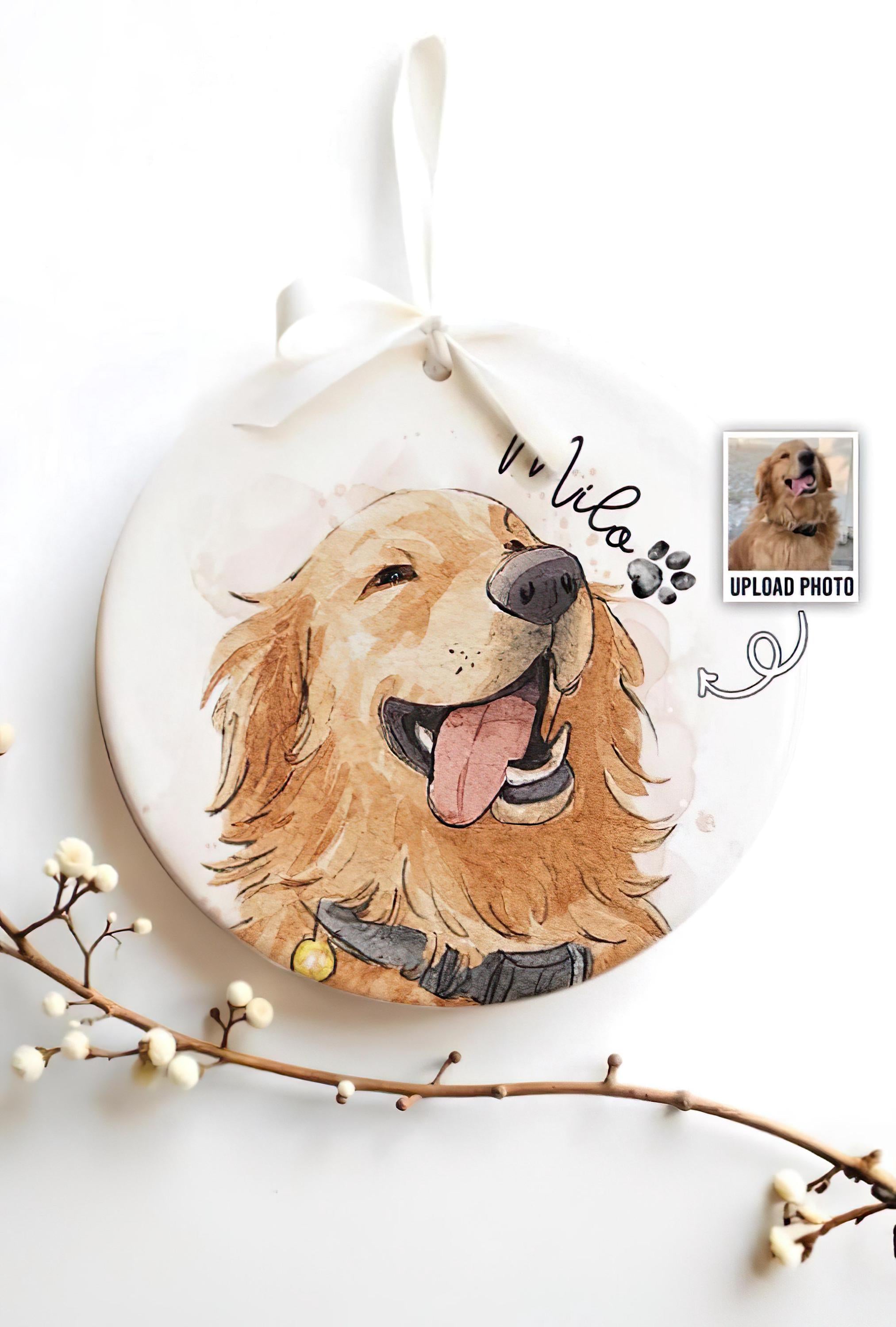 Custom Memorial Keepsake: Personalized Watercolor Pet Photo Ornament