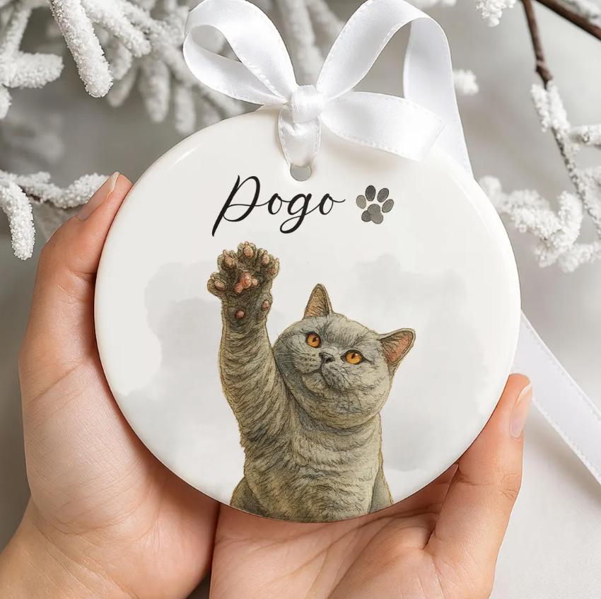 Custom Memorial Keepsake: Personalized Watercolor Pet Photo Ornament