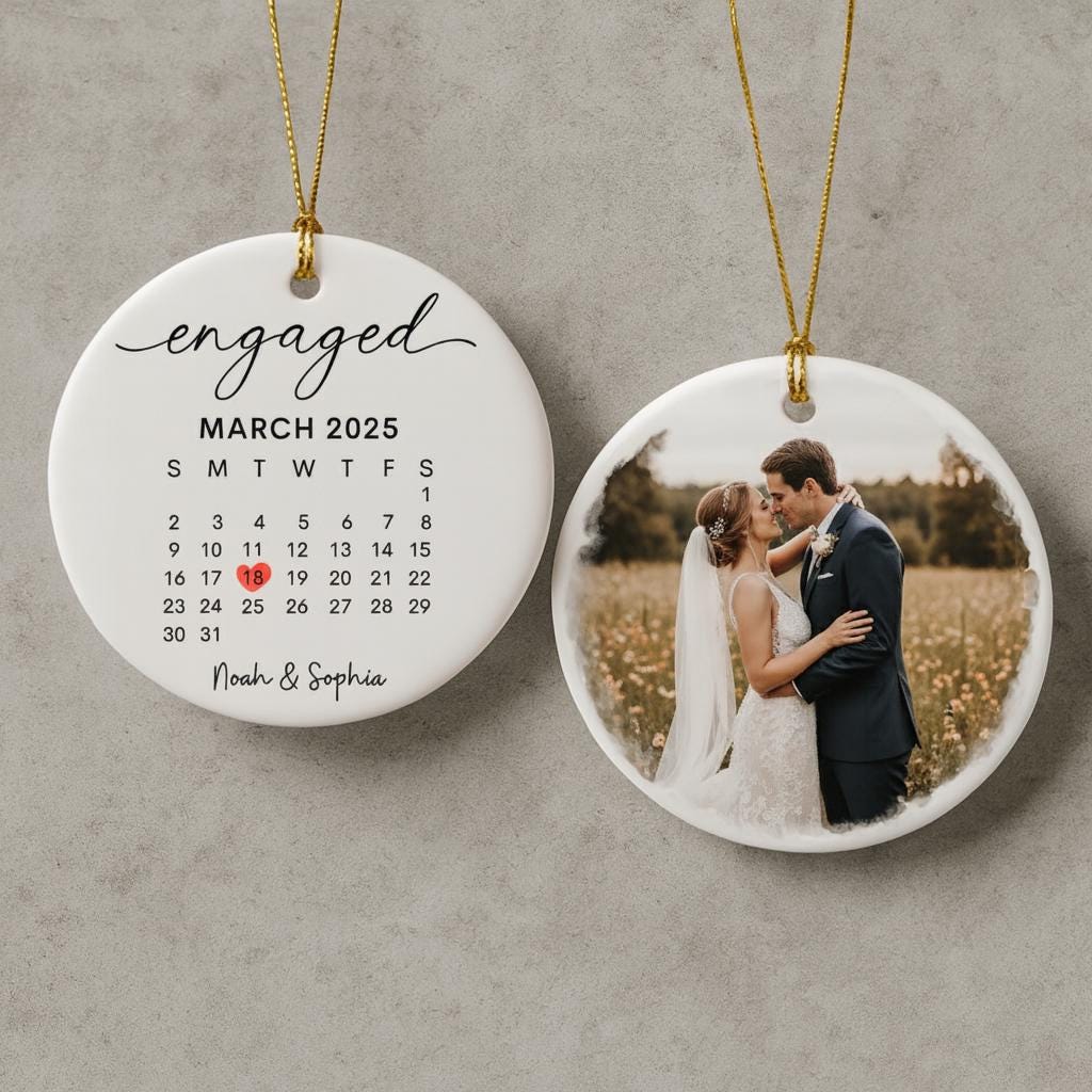 Personalized Wedding Engaged Calendar Ornament With Photo, Christmas Ornament For Newly Couple, Anniversary Gifts