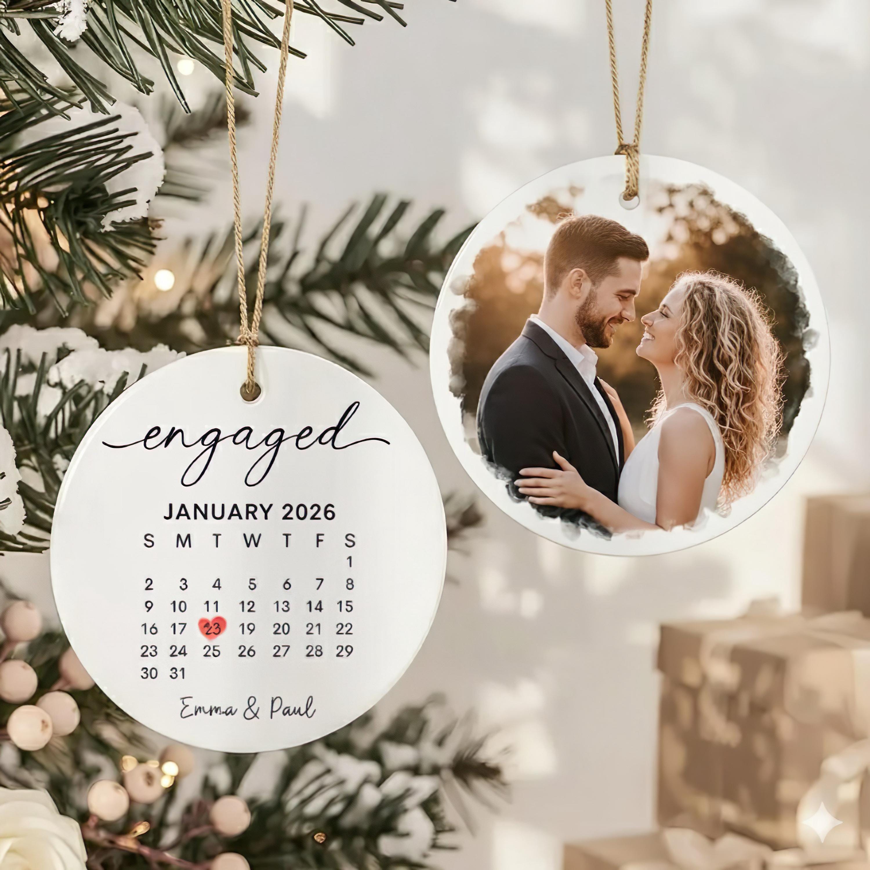 Personalized Wedding Engaged Calendar Ornament With Photo, Custom Engagement Ornament, Christmas Ornaments For Newly Couple