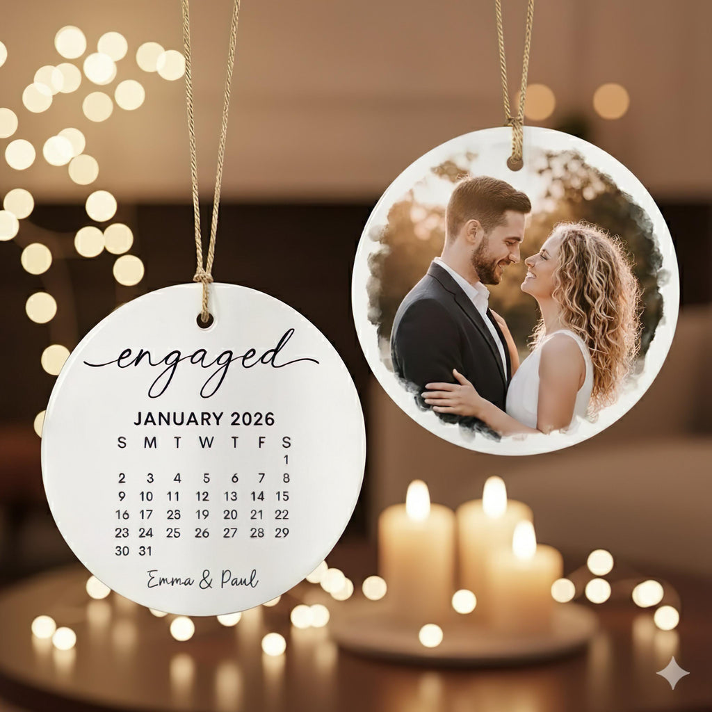 Personalized Wedding Engaged Calendar Ornament With Photo, Custom Engagement Ornament, Christmas Ornaments For Newly Couple