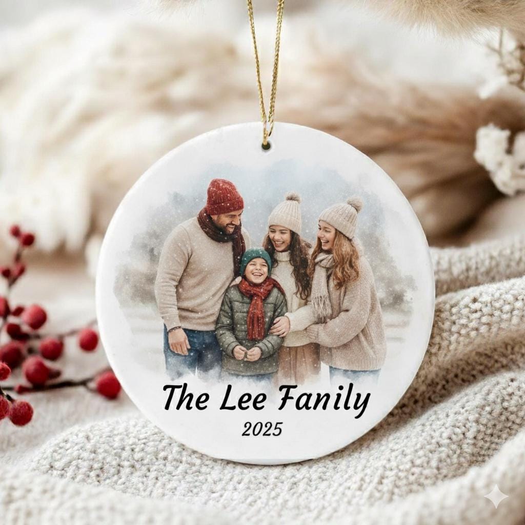 Personalized Watercolor Portrait Frame Ornament, Custom Family Photo Christmas Gifts