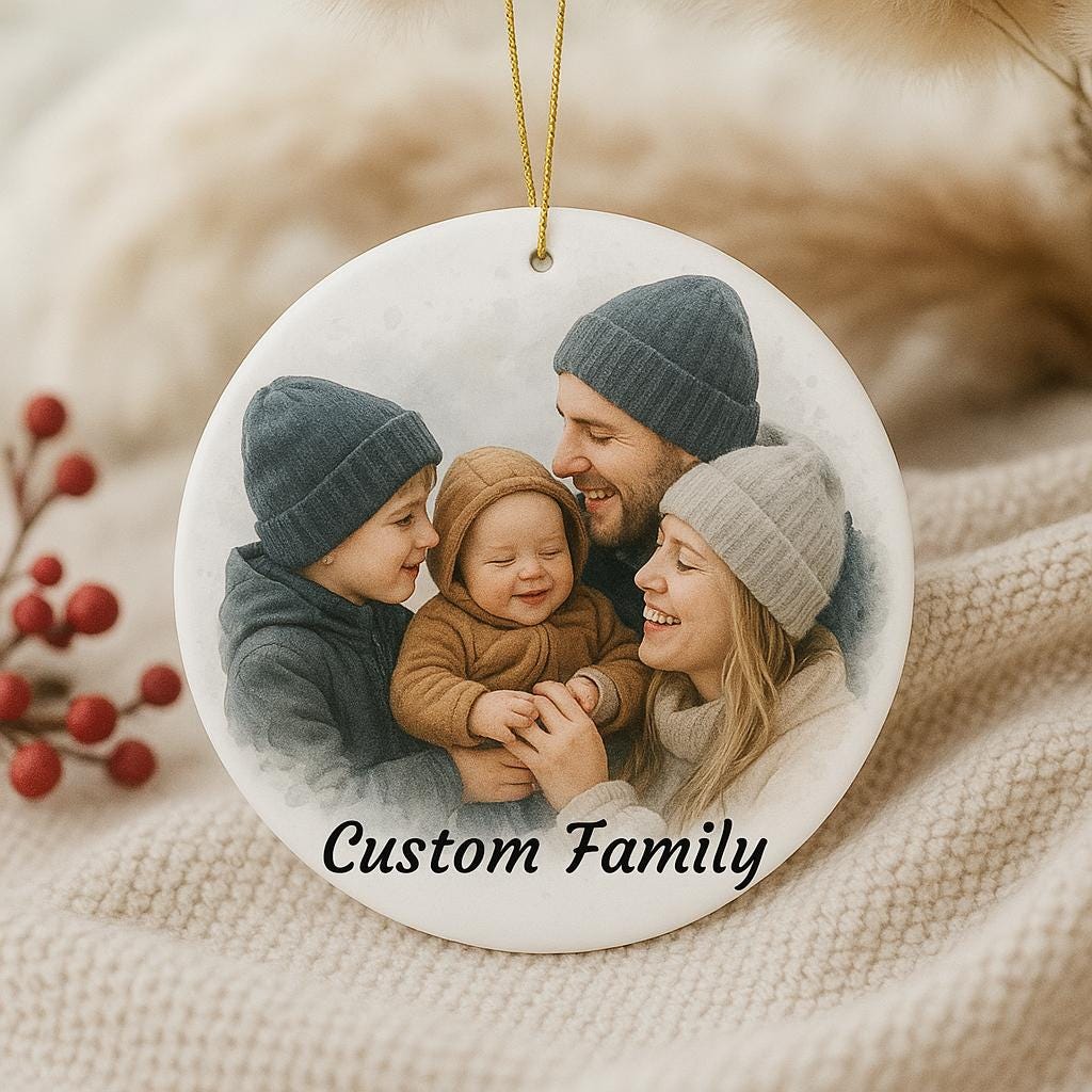 Personalized Watercolor Portrait Frame Ornament, Custom Family Photo Christmas Gifts