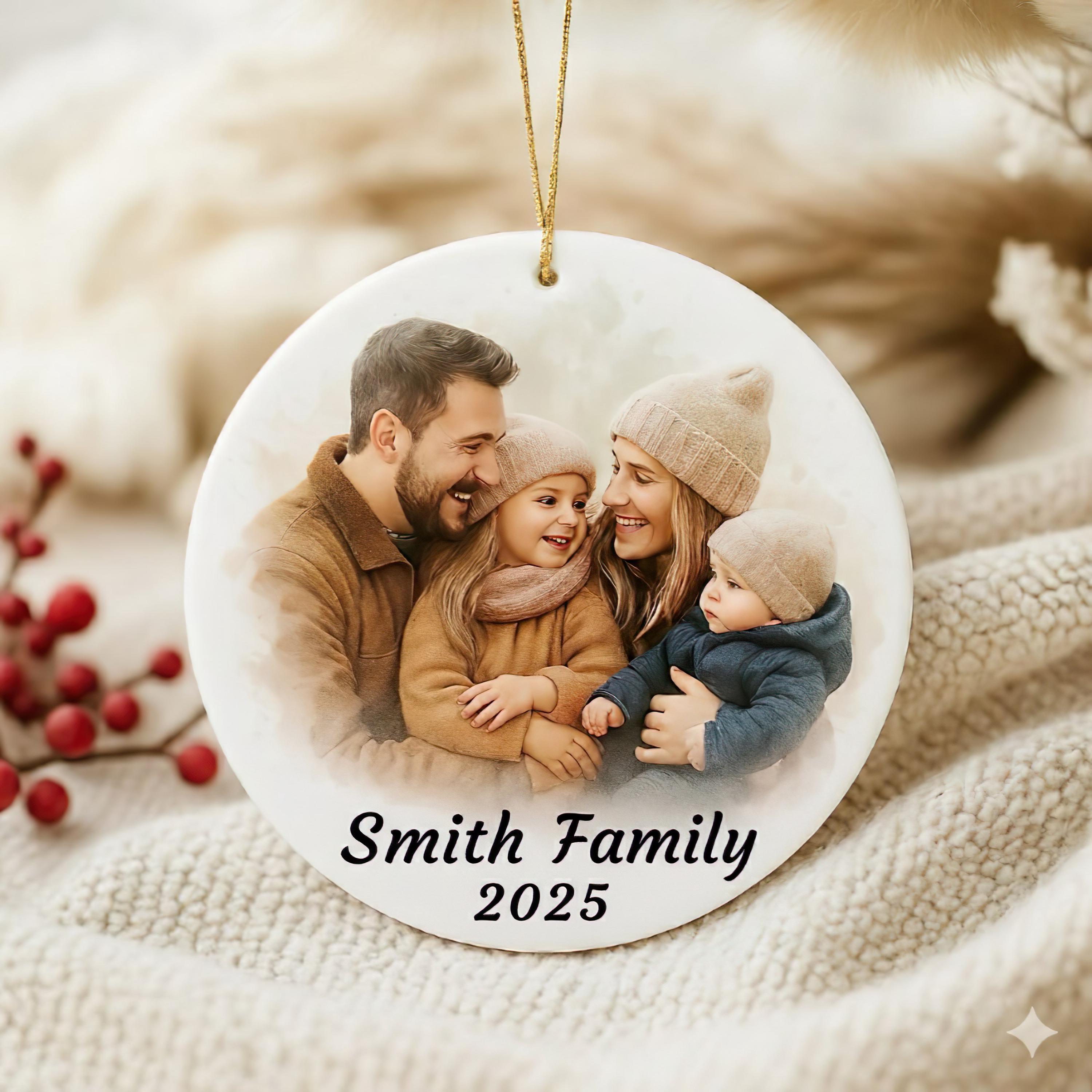 Personalized Watercolor Portrait Frame Ornament, Custom Family Photo Christmas Gifts