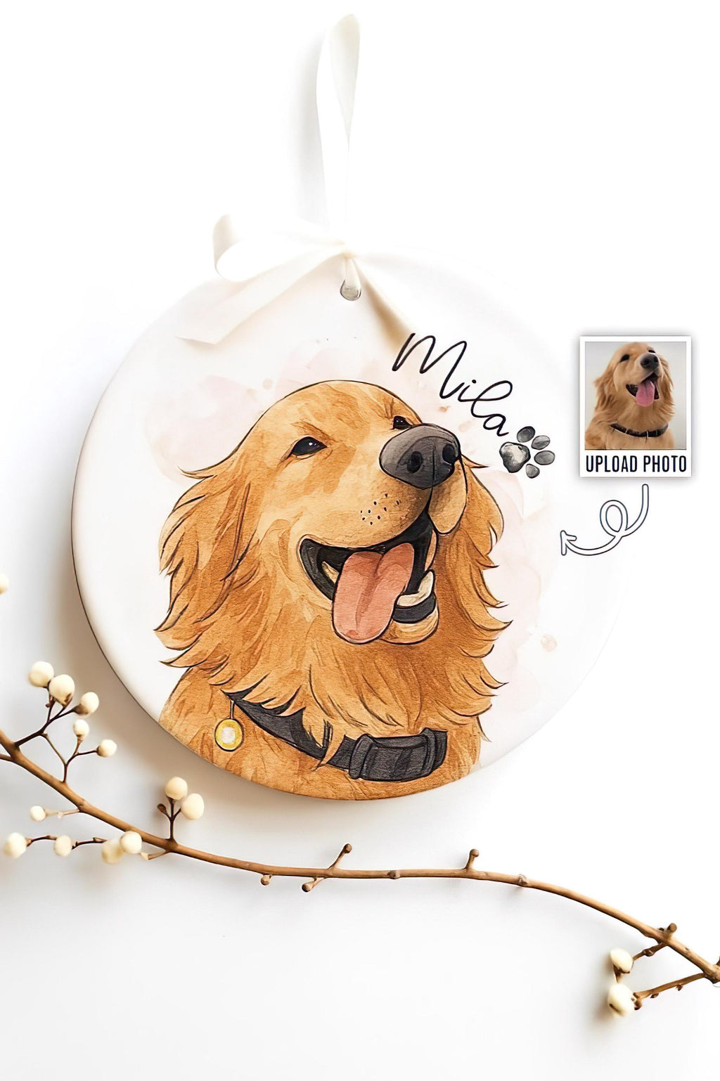 Custom Memorial Keepsake: Personalized Watercolor Pet Photo Ornament