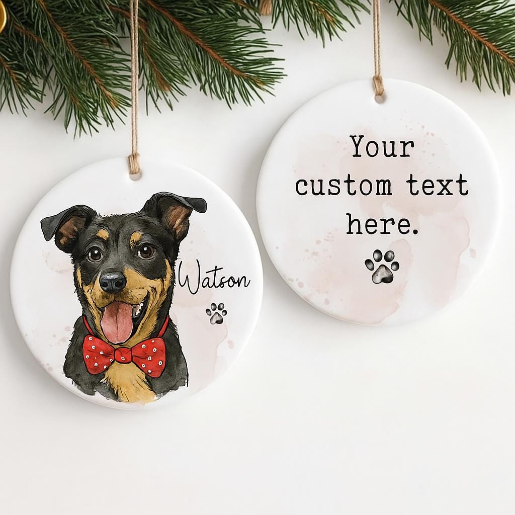 Personalized Pet Watercolor Ornament, Customized Photo Pet Ornament, Dog Lover Gift, Memorial Dog Ornament
