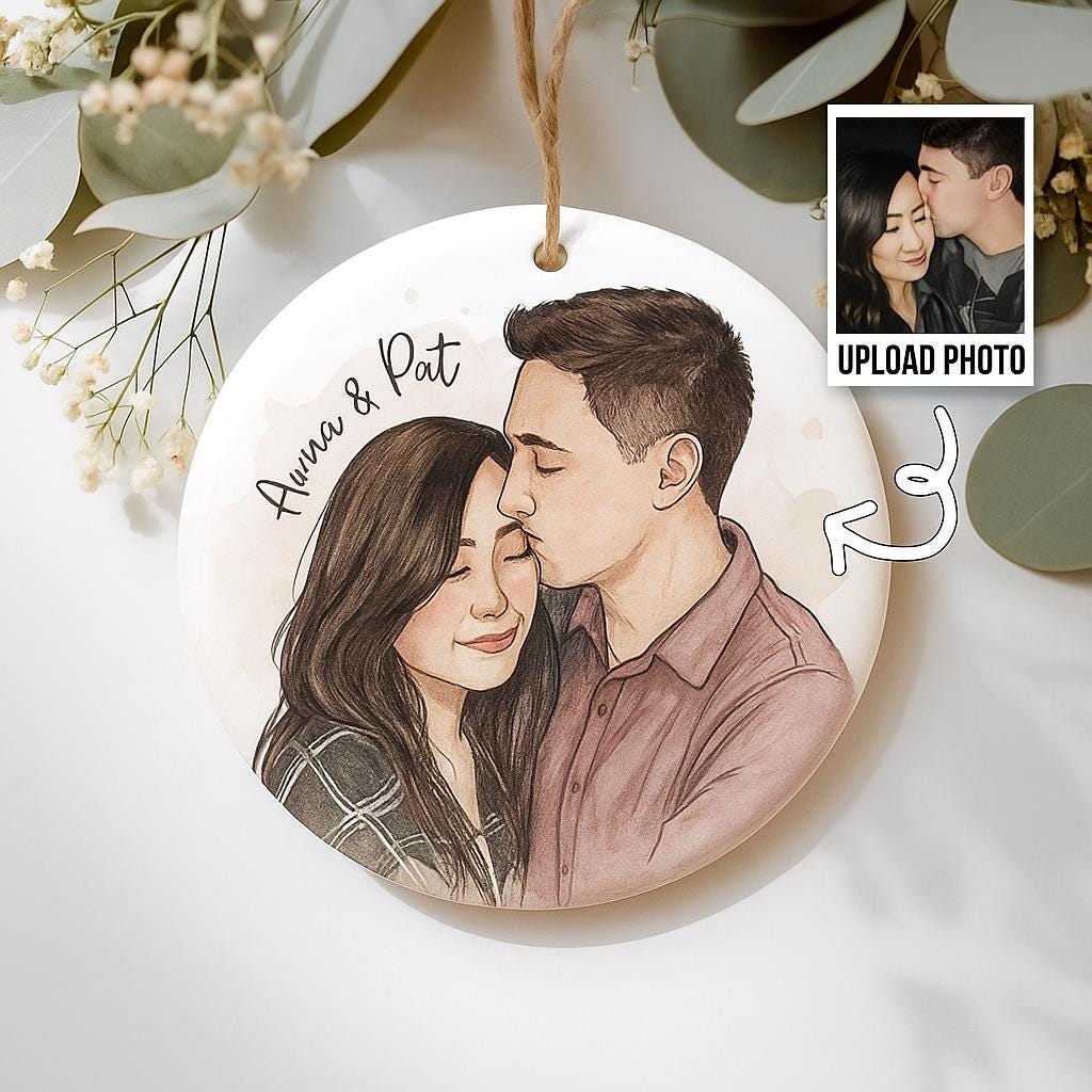 Personalized Watercolor Ornaments, Best Friend Gift, Family Portrait Ornament, Couple Ornament, Custom Photo Ornament, Bestie Gift