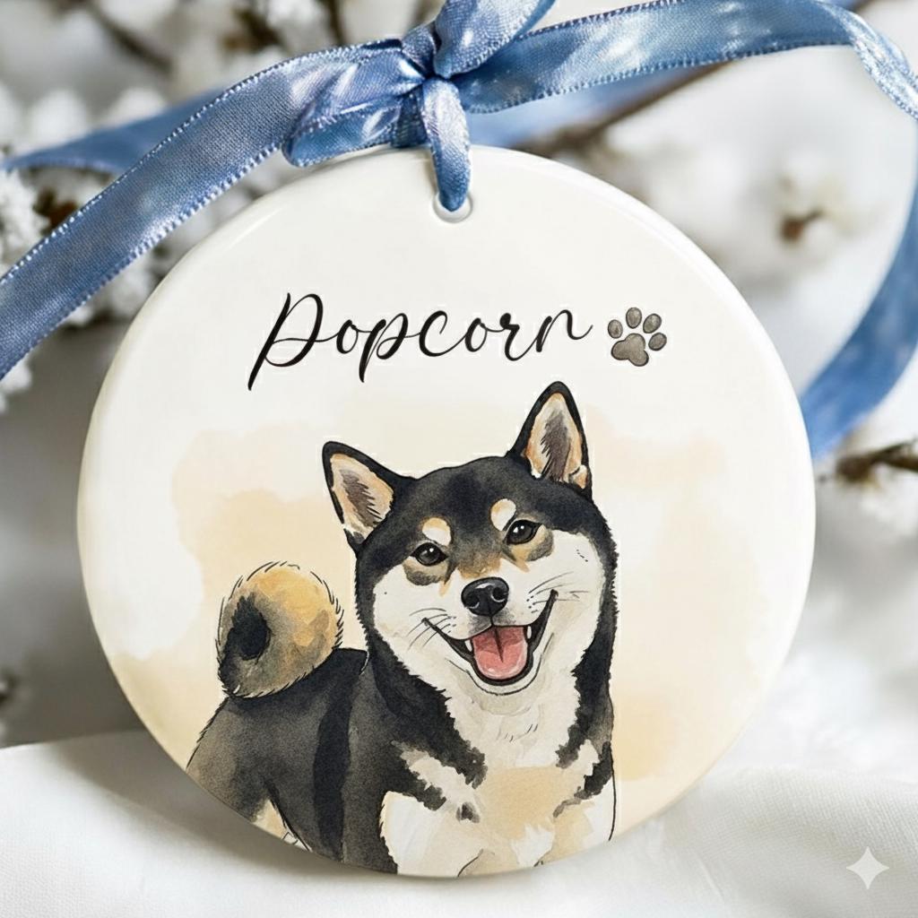 Custom Memorial Keepsake: Personalized Watercolor Pet Photo Ornament