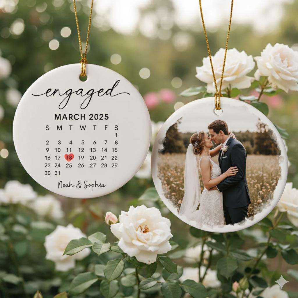 Personalized Wedding Engaged Calendar Ornament With Photo, Christmas Ornament For Newly Couple, Anniversary Gifts
