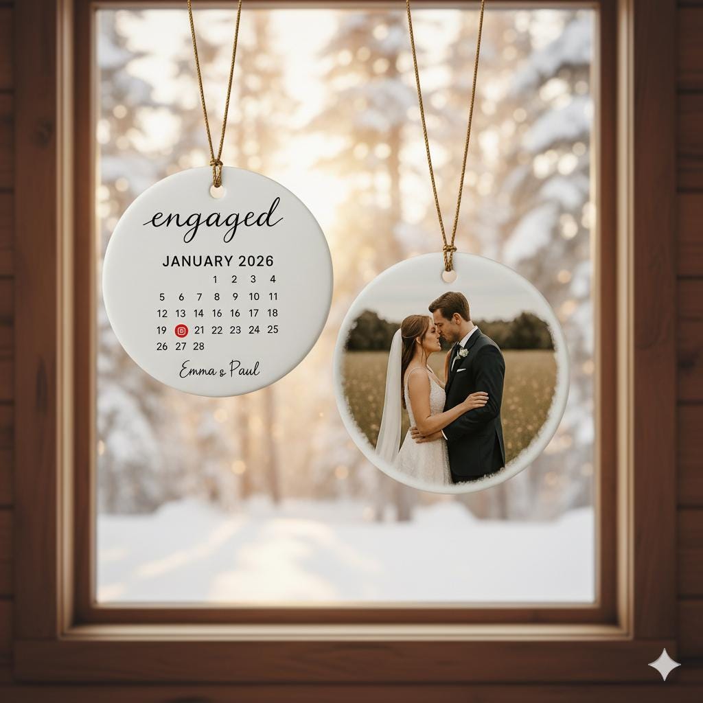 Personalized Wedding Engaged Calendar Ornament With Photo, Christmas Ornament For Newly Couple, Anniversary Gifts