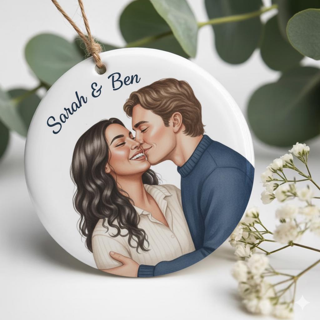Personalized Engagement Gift for Couples, Romantic Whimsical Ceramic, Married Ornament, Wedding Gift for Newlyweds, Anniversary Gifts