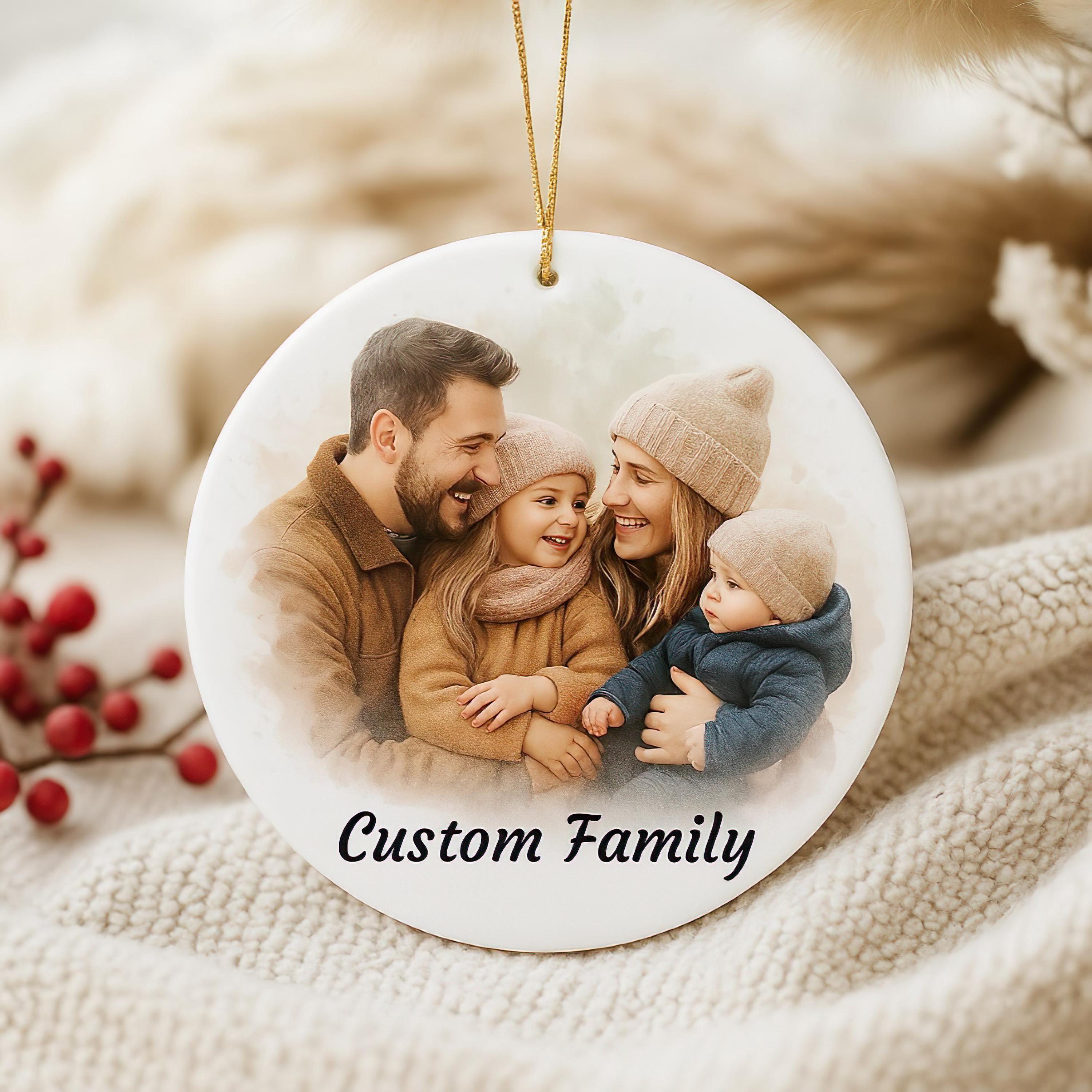 Personalized Watercolor Portrait Frame Ornament, Custom Family Photo Christmas Gifts