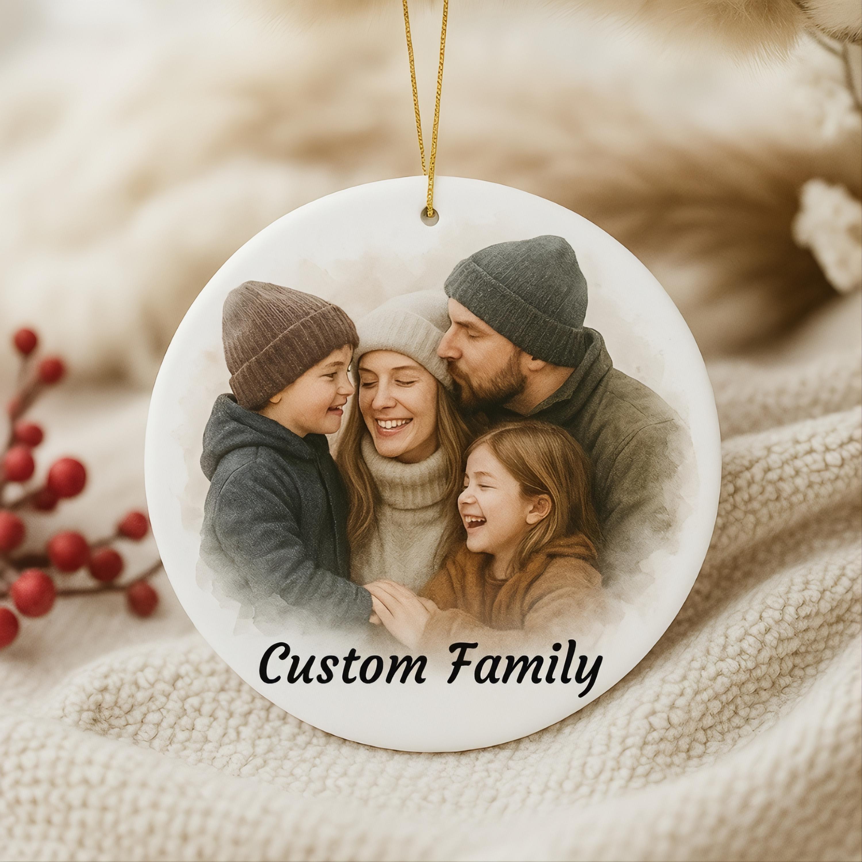 Personalized Watercolor Portrait Frame Ornament, Custom Family Photo Christmas Gifts