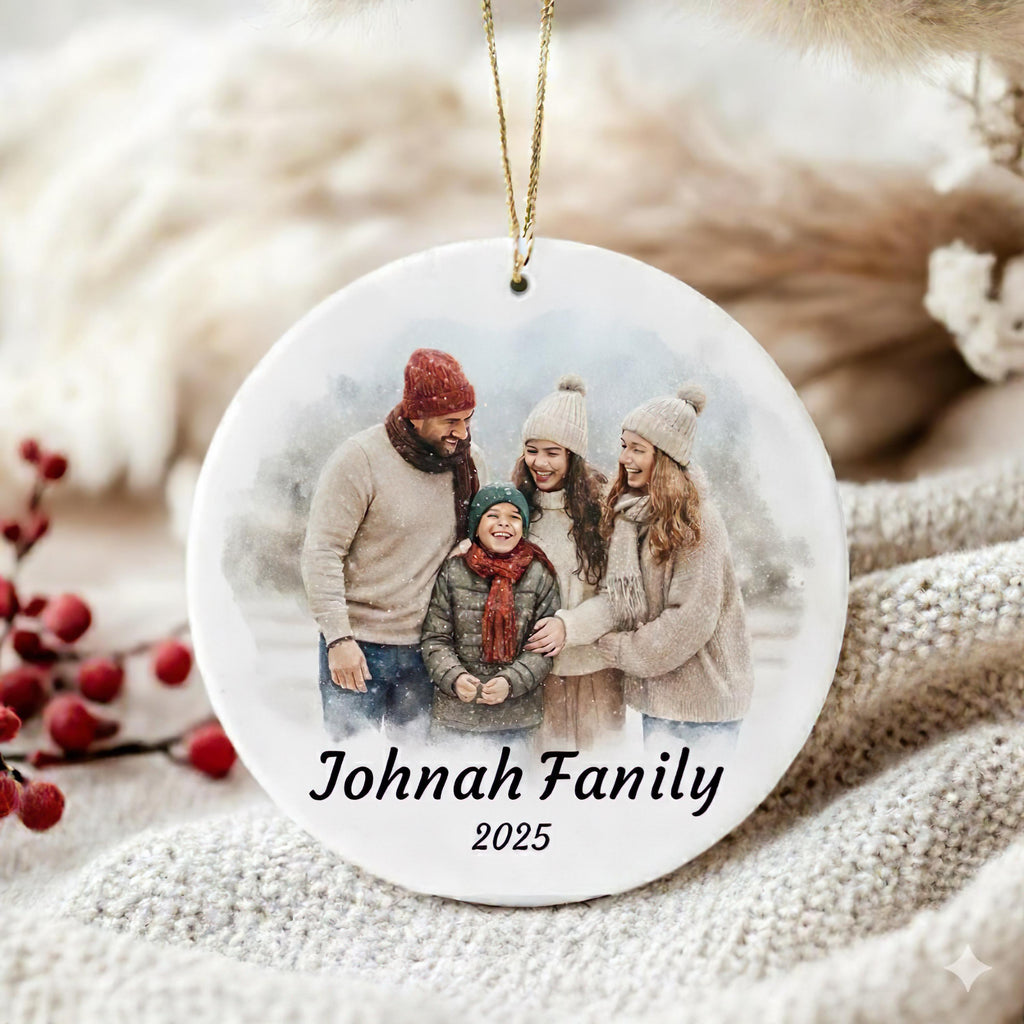 Personalized Watercolor Portrait Frame Ornament, Custom Family Photo Christmas Gifts