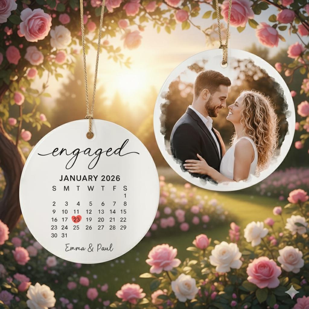 Personalized Wedding Engaged Calendar Ornament With Photo, Christmas Ornament For Newly Couple, Anniversary Gifts