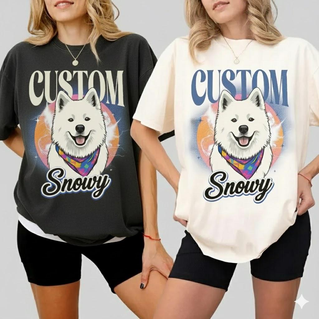 Personalized Pet Portrait Shirt, Vintage 90s Graphic T-Shirt, Custom Pet Bootleg Shirt, Retro Dog Or Cat Tee
