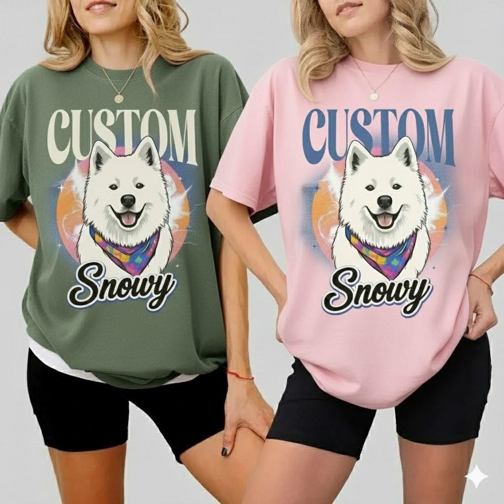 Personalized Pet Portrait Shirt, Vintage 90s Graphic T-Shirt, Custom Pet Bootleg Shirt, Retro Dog Or Cat Tee
