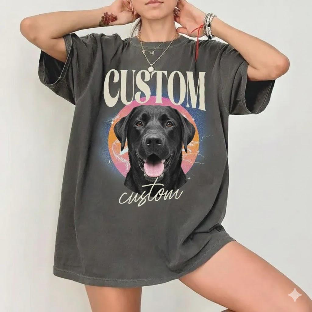 Personalized Pet Portrait Shirt, Vintage 90s Graphic T-Shirt, Custom Pet Bootleg Shirt, Retro Dog Or Cat Tee