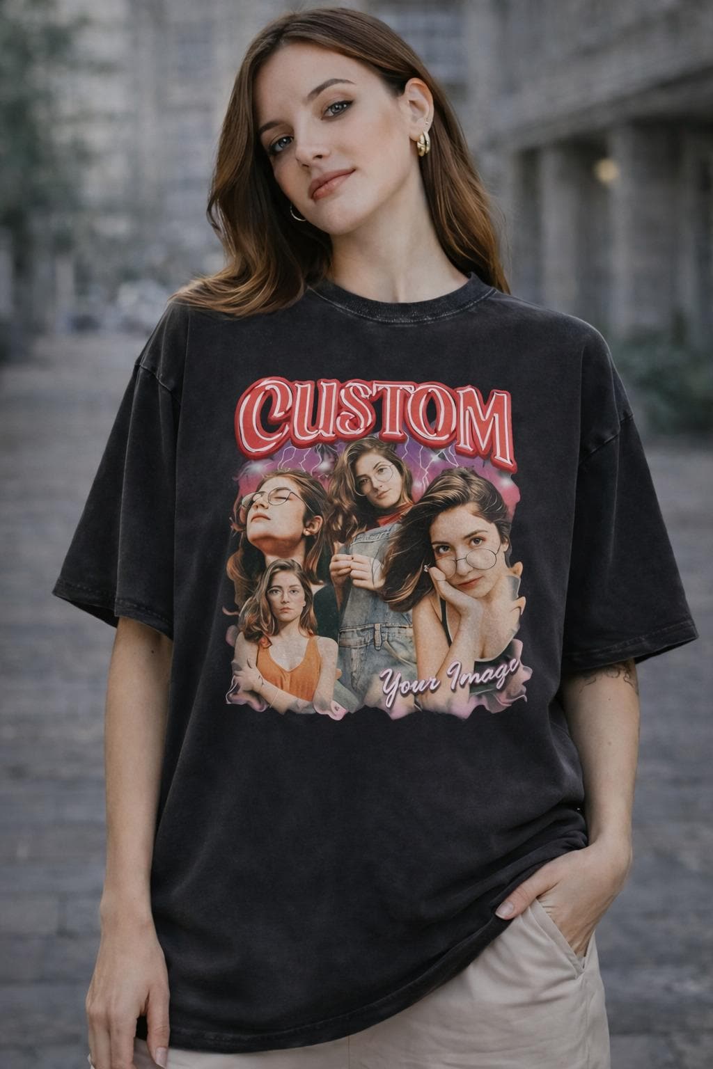 Custom Bootleg Rap Tee, Personalized Photo Vintage Shirt, 90s Style Graphic T-Shirt