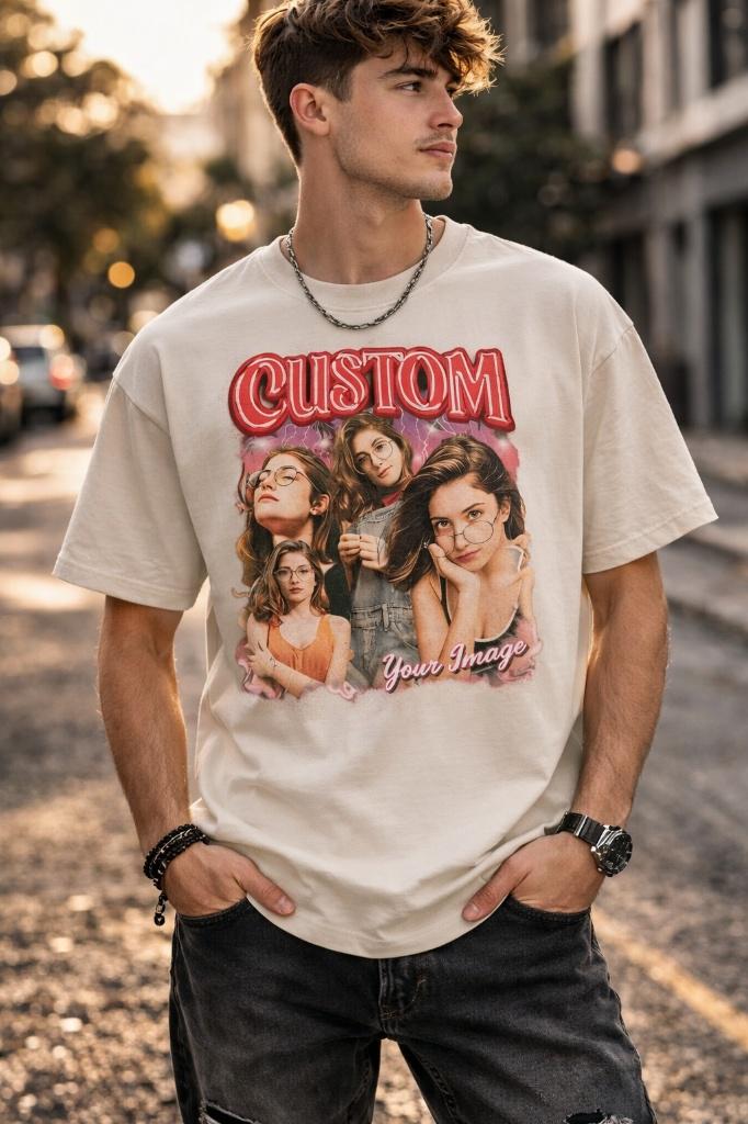 Custom Bootleg Rap Tee, Personalized Photo Vintage Shirt, 90s Style Graphic T-Shirt