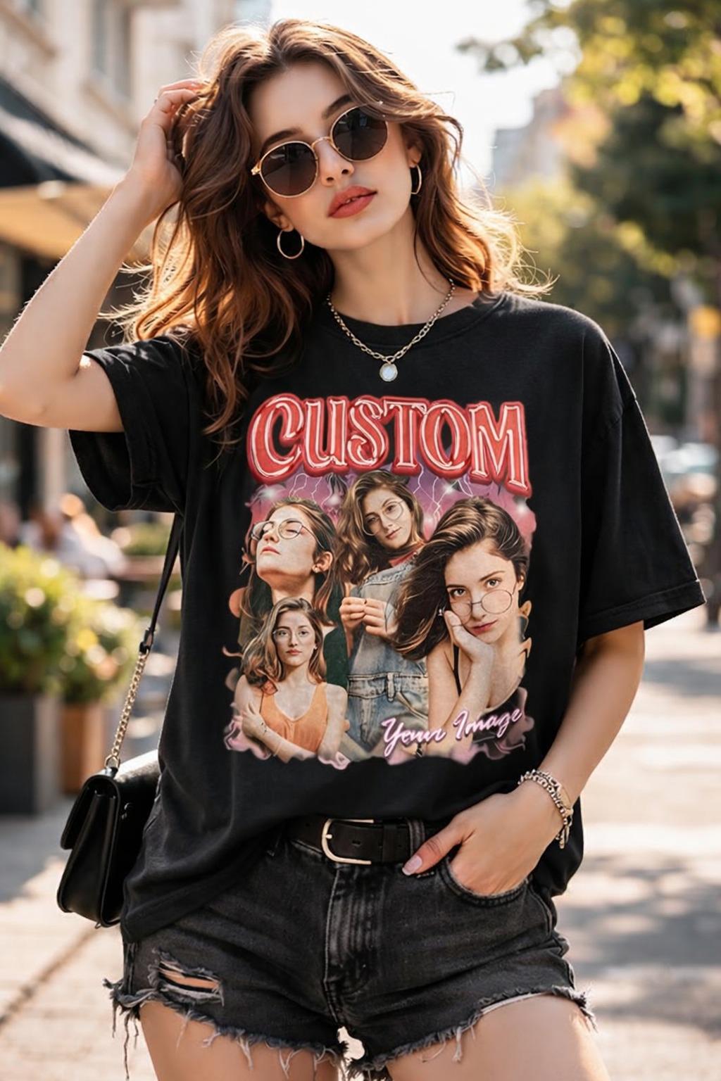 Custom Bootleg Rap Tee, Personalized Photo Vintage Shirt, 90s Style Graphic T-Shirt