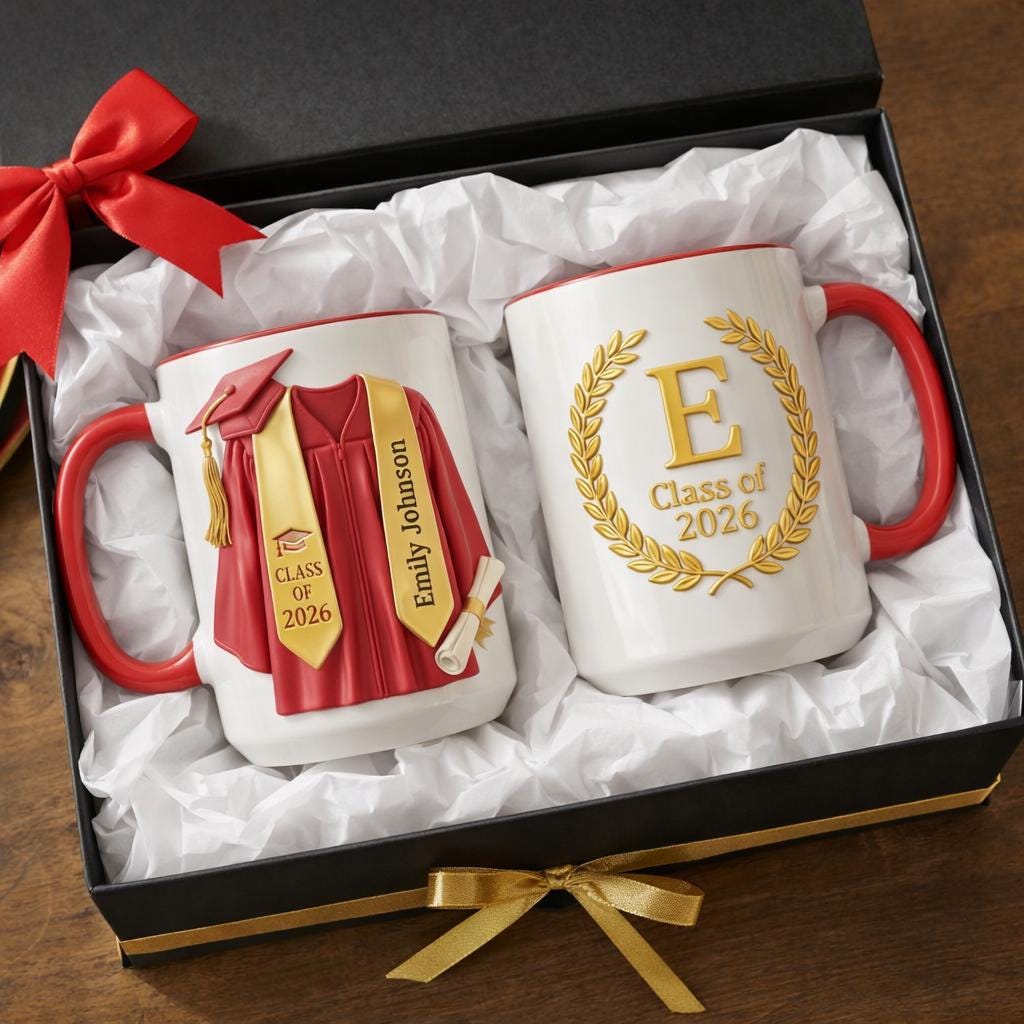 3D Personalized Graduation Mug with Name, Class of 2026 Custom Coffee Cup, Unique 3D Graduate Gift
