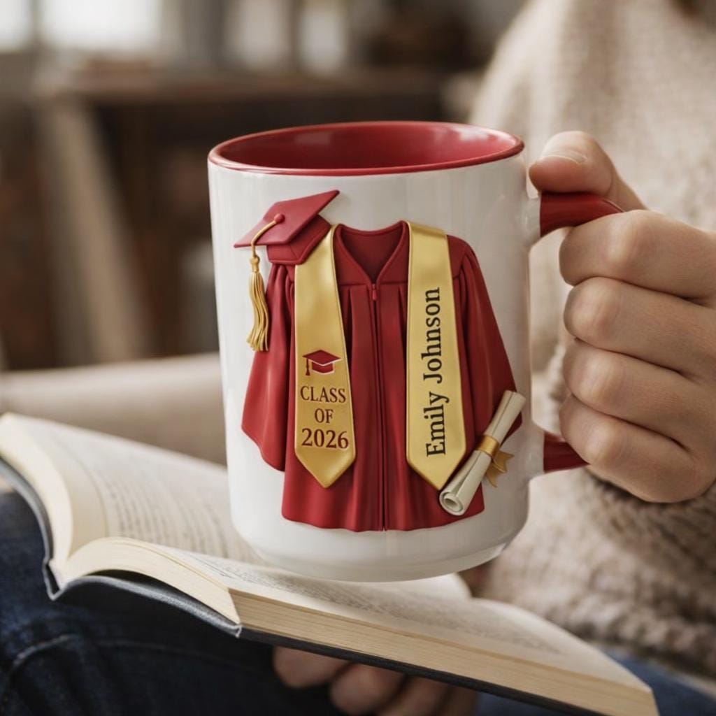 3D Personalized Graduation Mug with Name, Class of 2026 Custom Coffee Cup, Unique 3D Graduate Gift