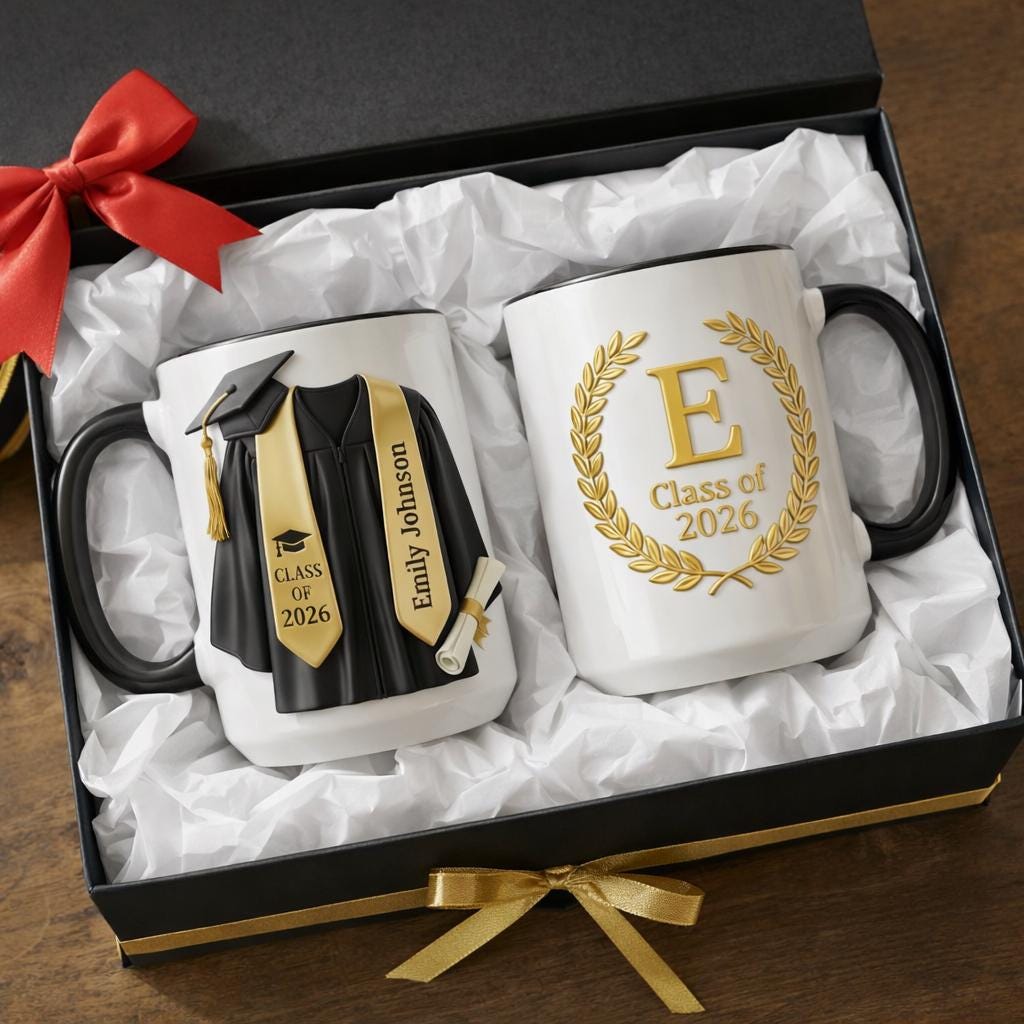3D Personalized Graduation Mug with Name, Class of 2026 Custom Coffee Cup, Unique 3D Graduate Gift