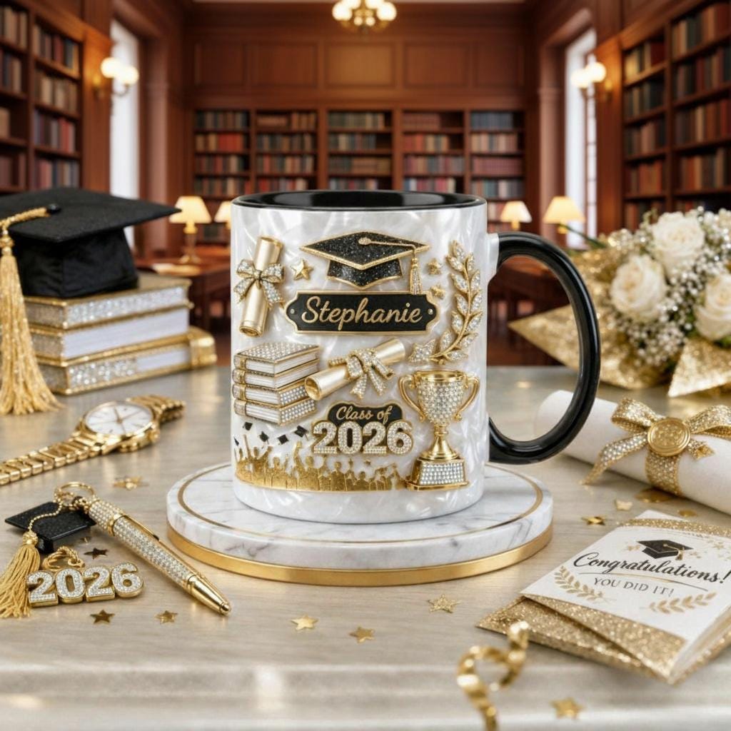 Custom Name Graduation 3D Effect Coffee Mug, Grads Gift For Daughter From Mom Dad, Class Of 2026, Graduation Mug Gift For Her