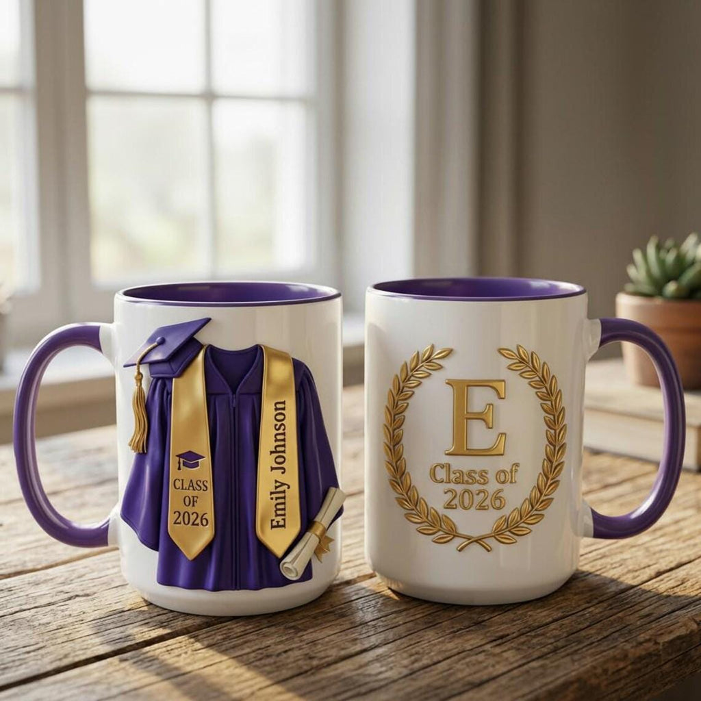 3D Personalized Graduation Mug with Name, Class of 2026 Custom Coffee Cup, Unique 3D Graduate Gift