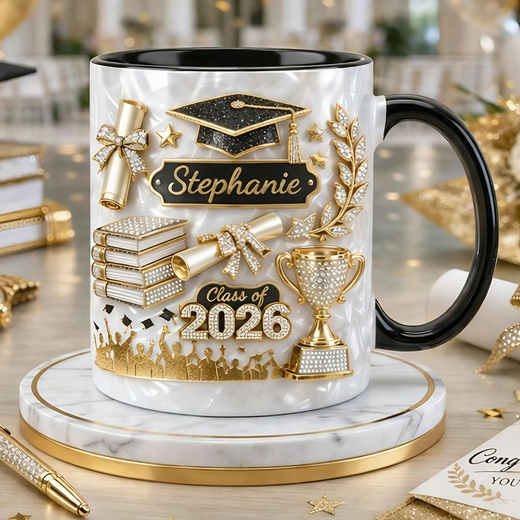 Custom Name Graduation 3D Effect Coffee Mug, Grads Gift For Daughter From Mom Dad, Class Of 2026, Graduation Mug Gift For Her