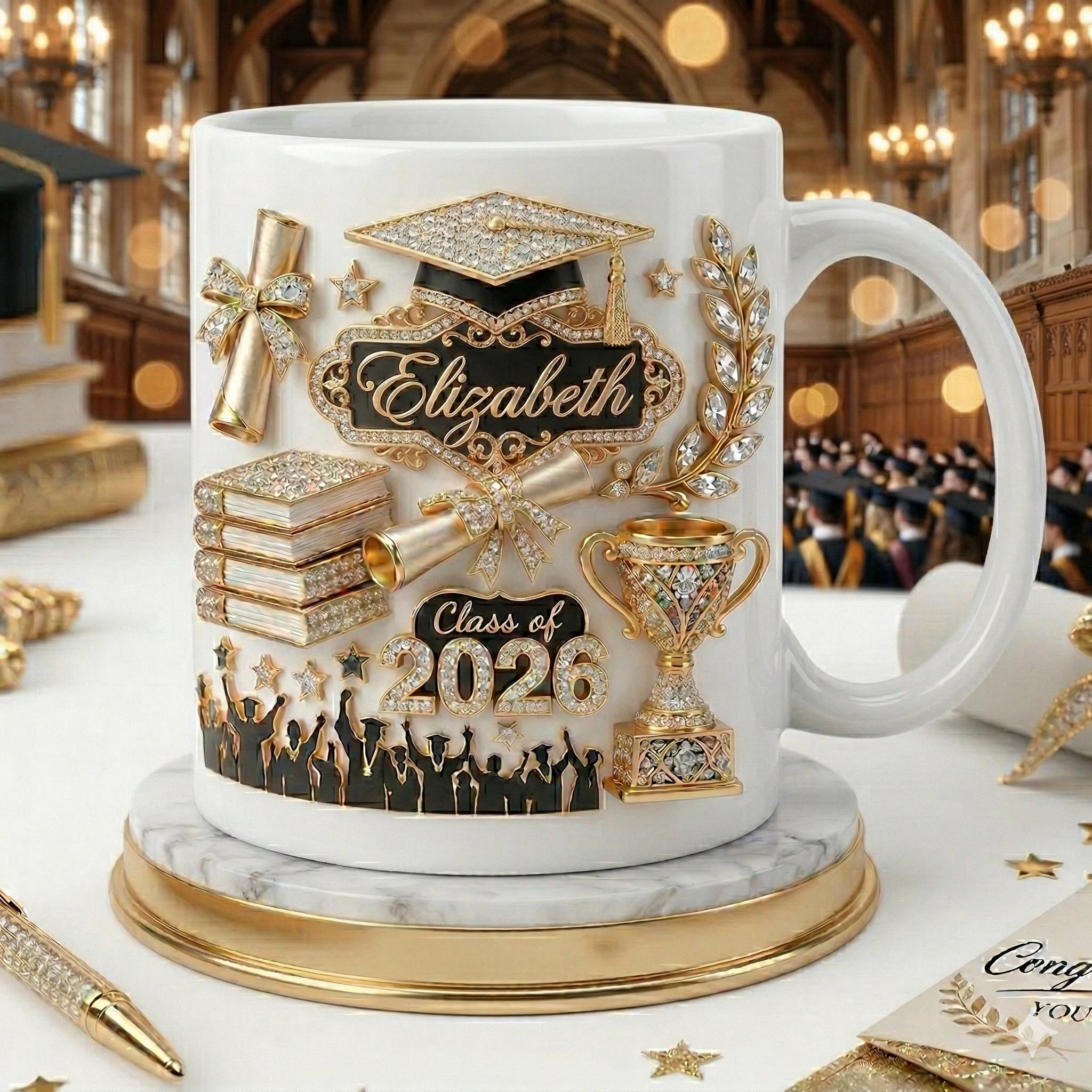 Custom Name Graduation 3D Mug, Class of 2026 Ceramic Cup, Daughter Gift
