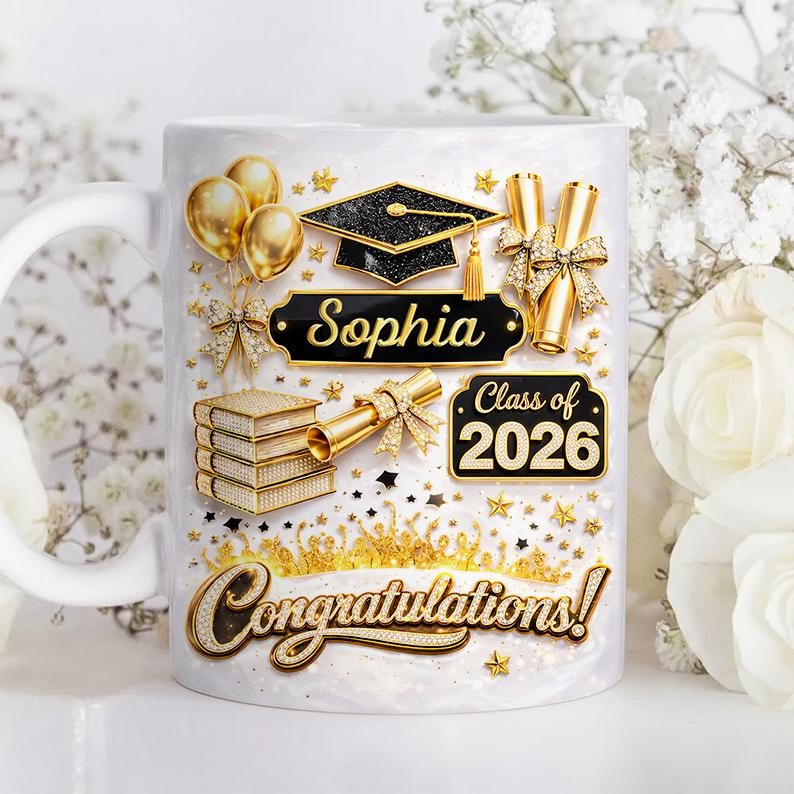 Custom Name 2026 Graduate 3D Effect Coffee Mug, Grads Gift For Daughter From Mom Dad, Class Of 2026, Graduation Mug Gift For Her