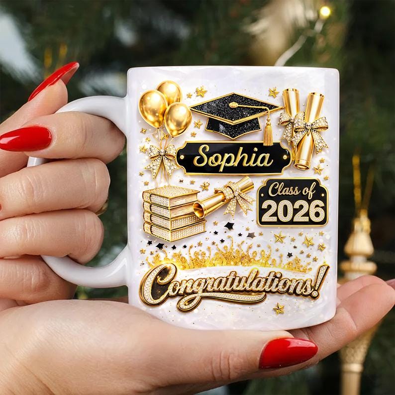 Custom Name 2026 Graduate 3D Effect Coffee Mug, Grads Gift For Daughter From Mom Dad, Class Of 2026, Graduation Mug Gift For Her