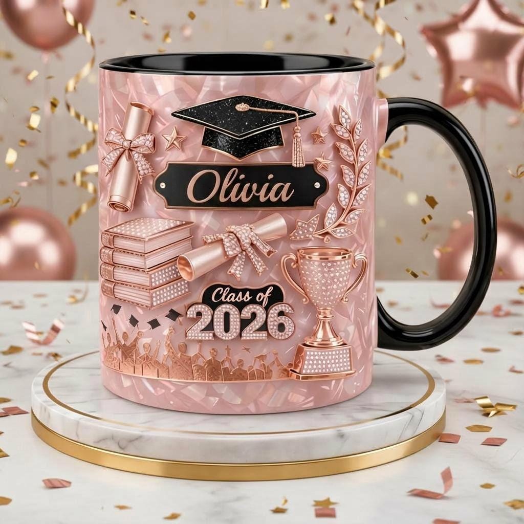 Custom Name Graduation Mug 2026, Personalized Class of 2026 Coffee Mug, 3D Effect Senior Gift, College Graduation Gift for Her